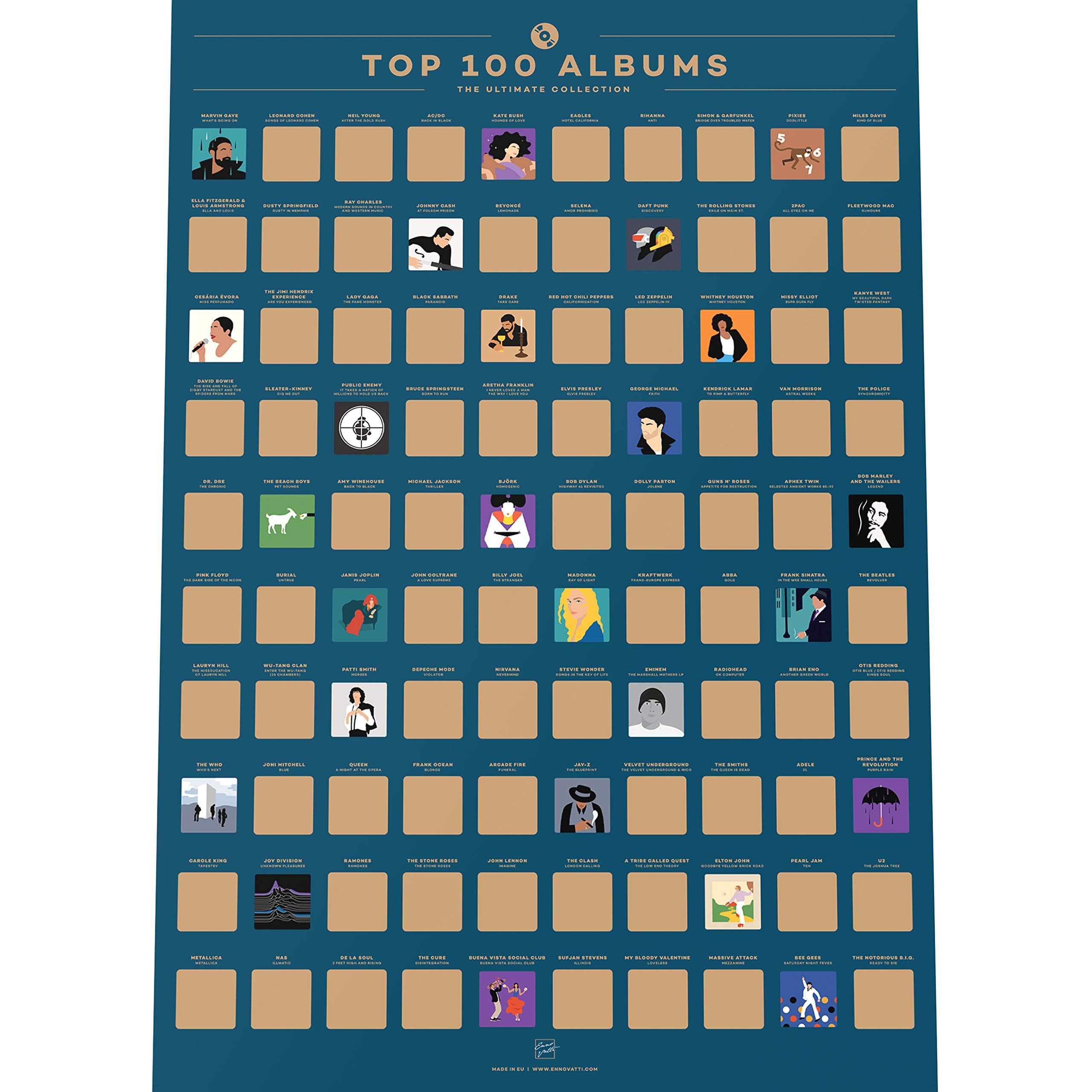 100 Albums Scratch Off Poster - Top Music of All Time Bucket - Product Imagery
