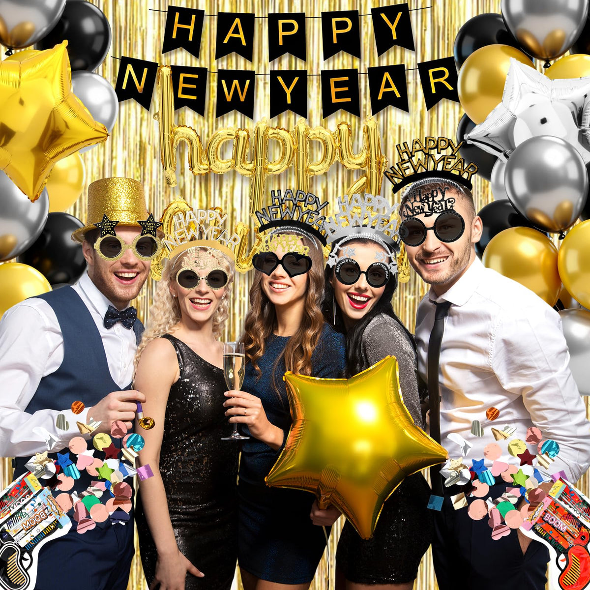 Realspring 91Pcs Happy New Year Party Supplies Plastic New - Realspring Official Imagery - 5
