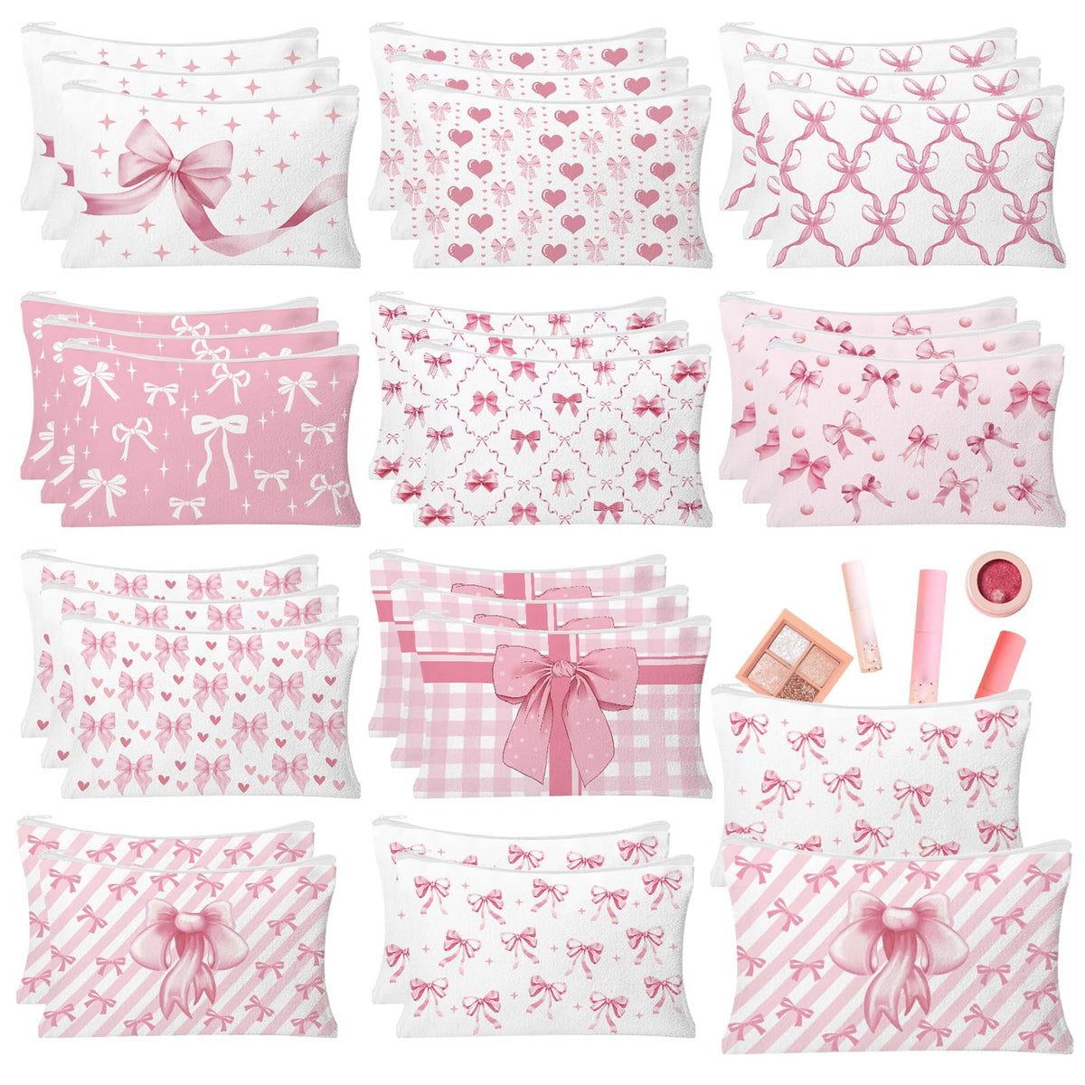 30pcs Pink Bow Makeup Bag Coquette Cosmetic Bags for Women - HSDSH Official Imagery - 1