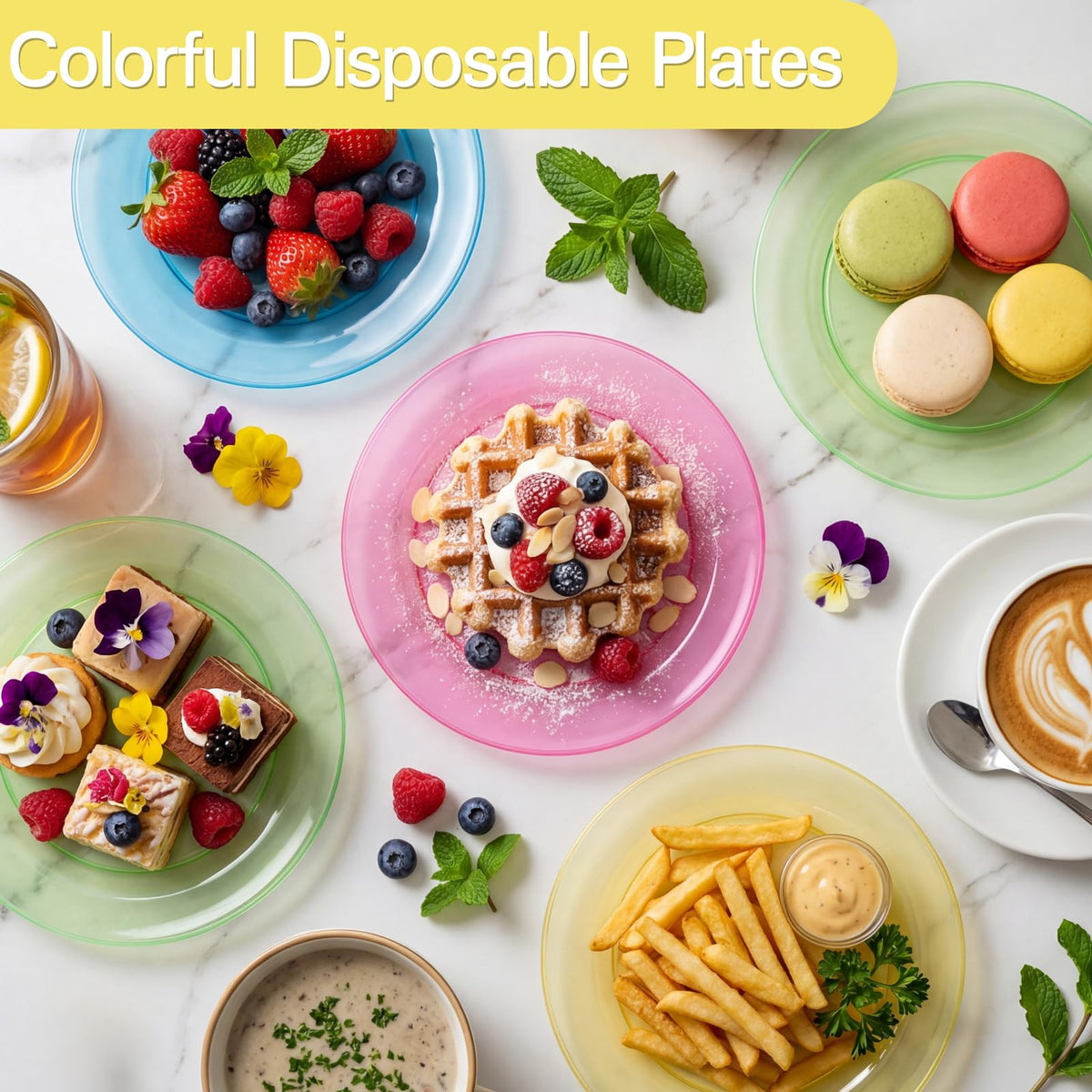 supernal 200Pcs Neon Rainbow 6 Plastic Party Dessert Plates - supernal Official Imagery - 4