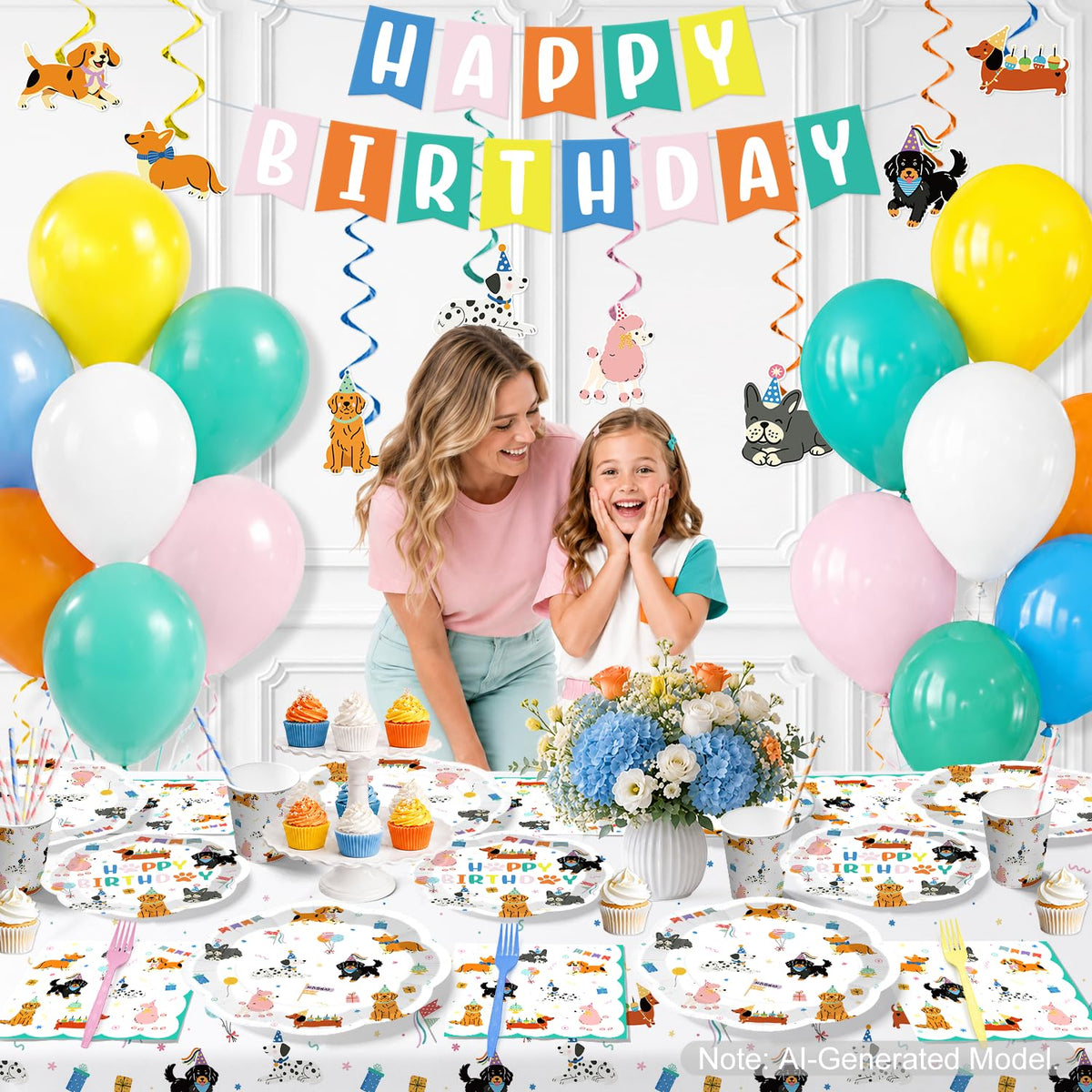 Dog Themed Birthday Party Decorations Tableware Set Serves - Yingoto Official Imagery - 5