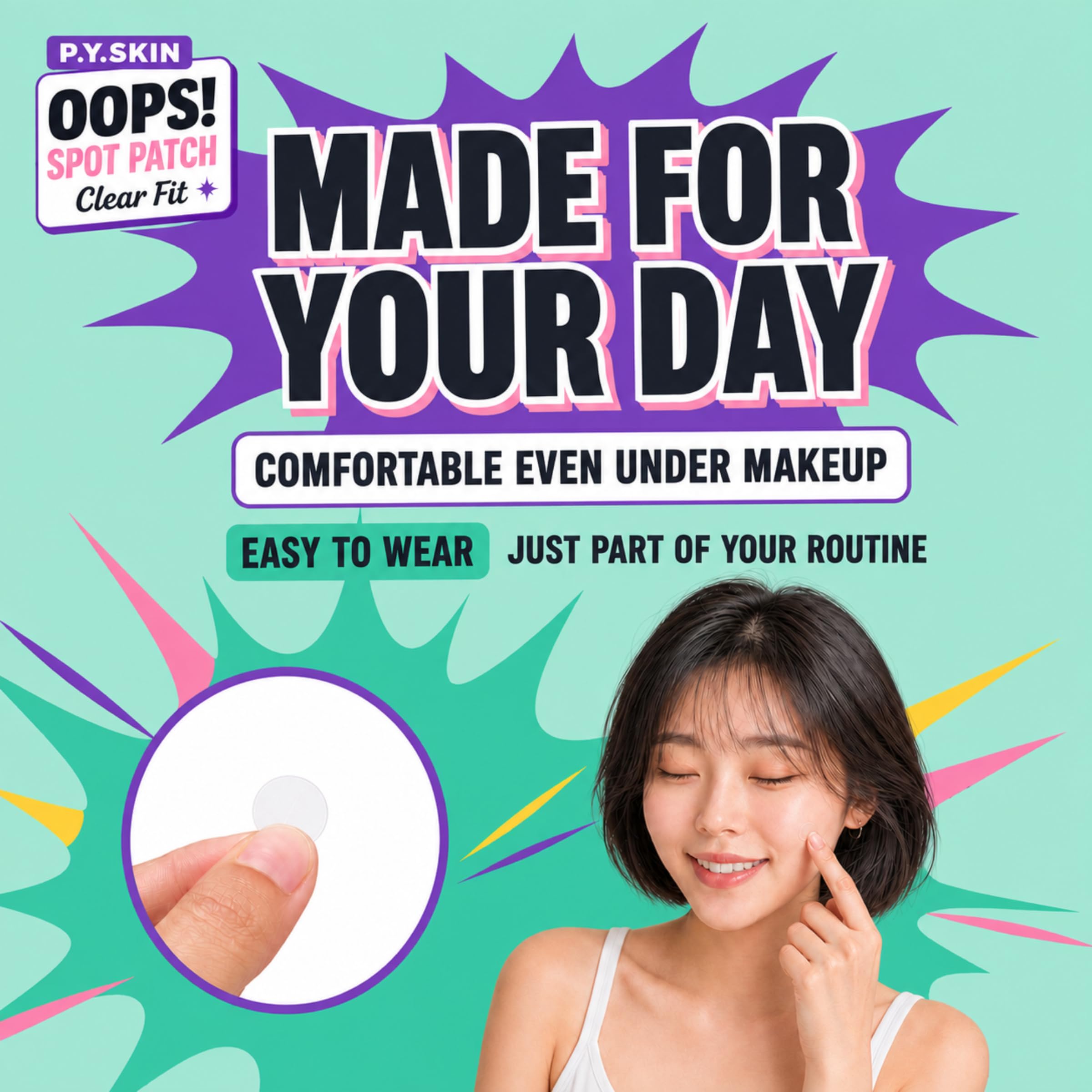 OOPS! Spot Patch Clear Fit, Hydrocolloid Pimple Cover Patch, 72 - P.Y.SKIN