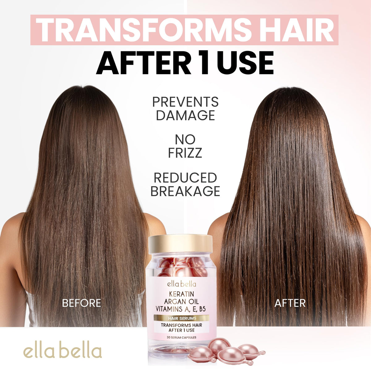 ELLA BELLA Keratin Hair Serum with Argan Oil Vitamins A E B5 - ELLA BELLA Official Imagery - 3
