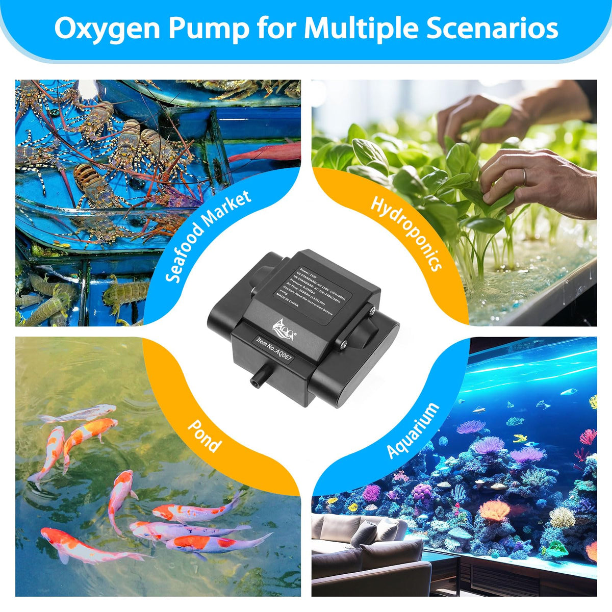 AQQA Aquarium Air Pump 10W 237GPH 4 Outlets Up to 600Gal - AQQA Official Imagery - 6