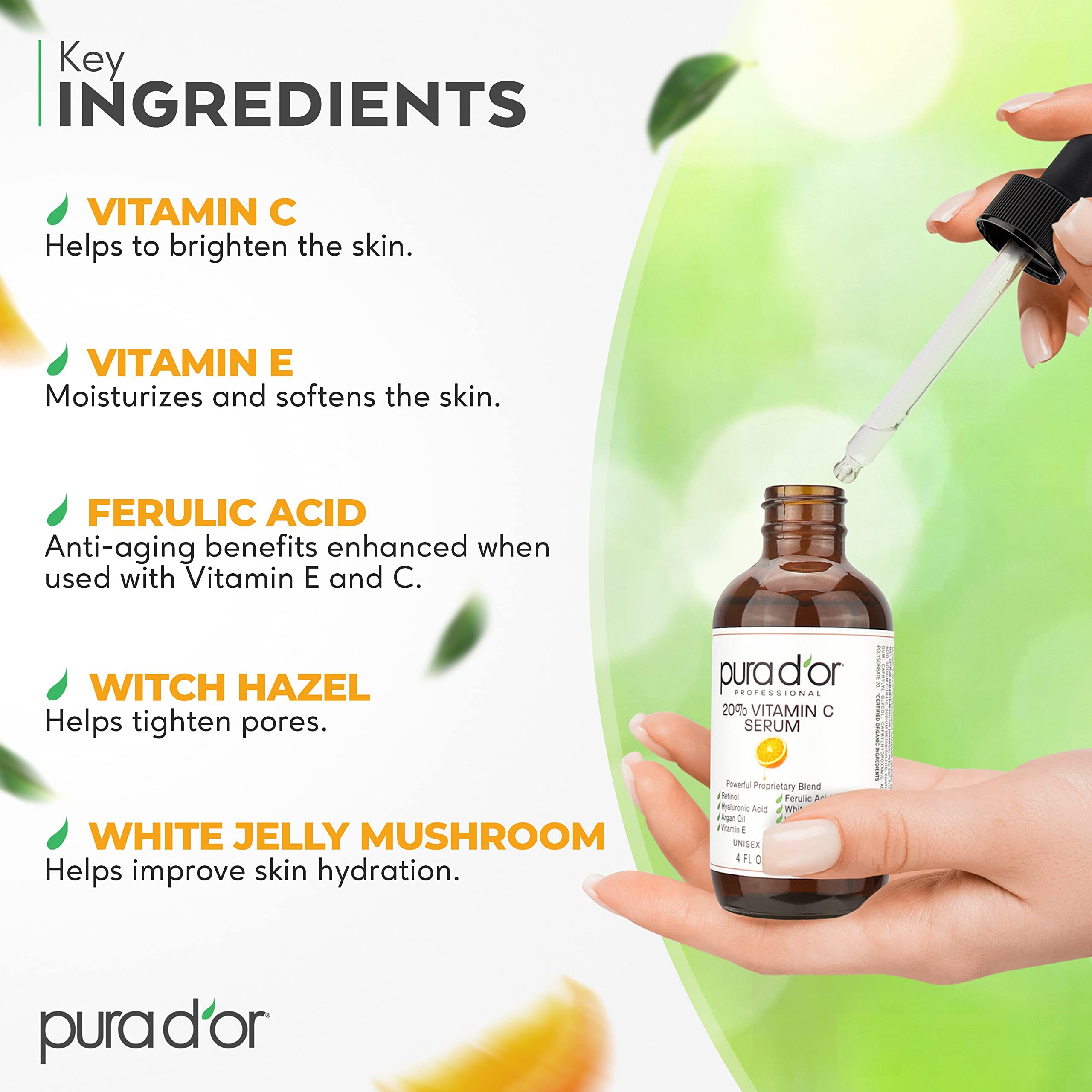 PURA D'OR 20% Vitamin C Anti - Aging Facial Serum & 4 fl oz - PURA D'OR Official Product View 6