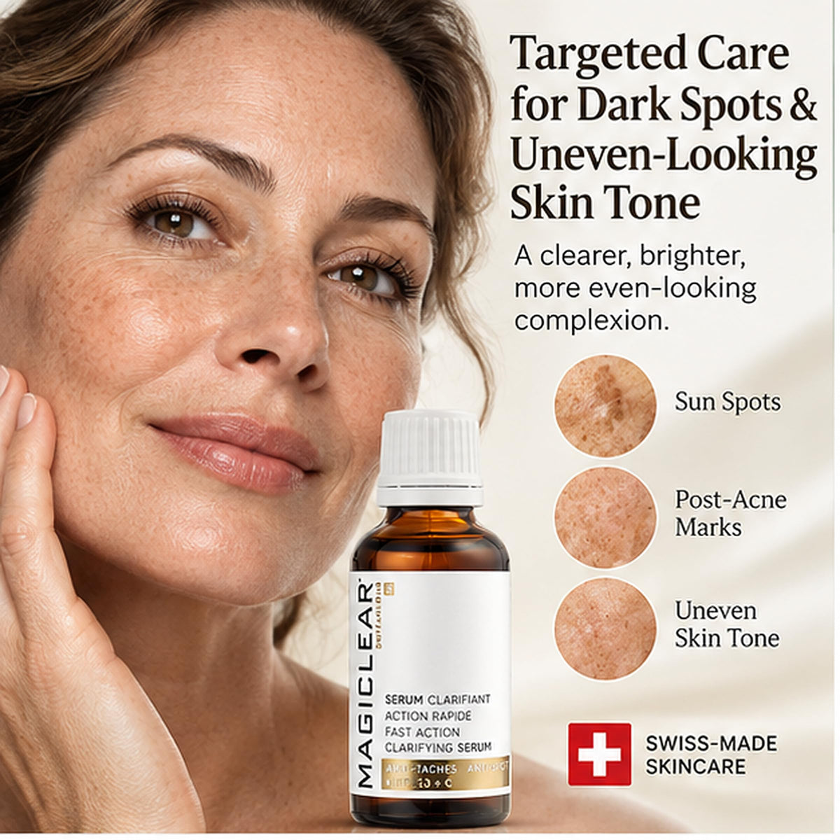 Luxury Swiss Dark Spot Remover for Face Body Serum Cream gel - MAGICLEAR Official Imagery - 4