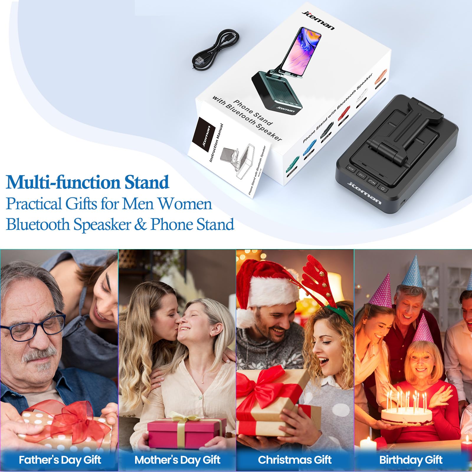 JTEMAN Cell Phone Stand with Bluetooth Speaker,Gifts for Men Tech Gadg - View 7