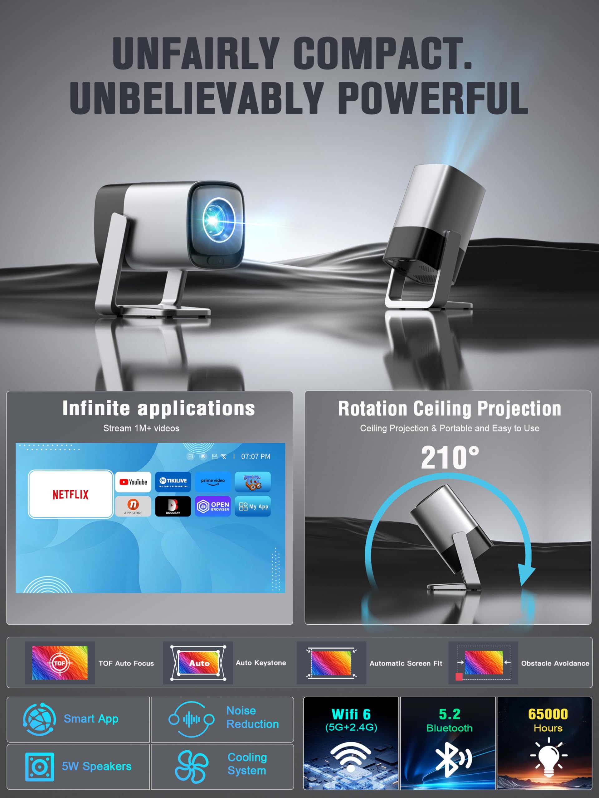 Mini Projector with WiFi and Bluetooth, XuanPad Silver Smart Pr - XuanPad Official Product View 6