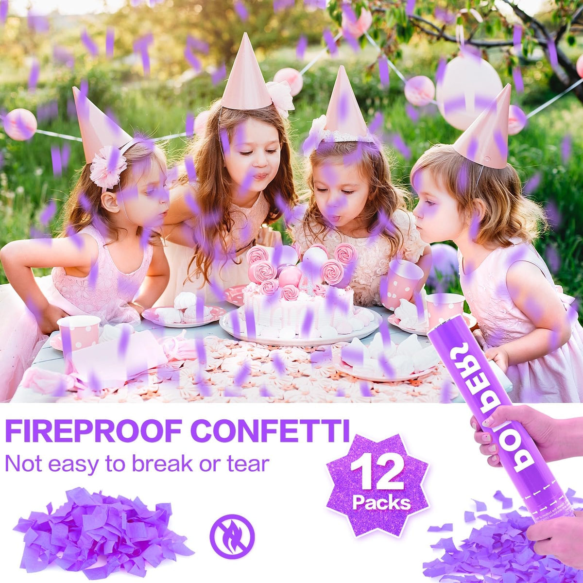 Confetti Cannon 12Pack Purple Party Popper Shooters 12 Inch - DSYSMIN Official Imagery - 5
