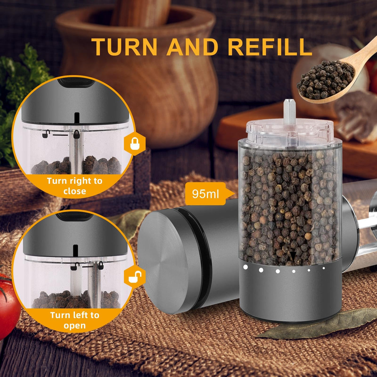 EIHO Electric Salt and Pepper Grinder Set USB Rechargeable - EIHO Official Imagery - 6
