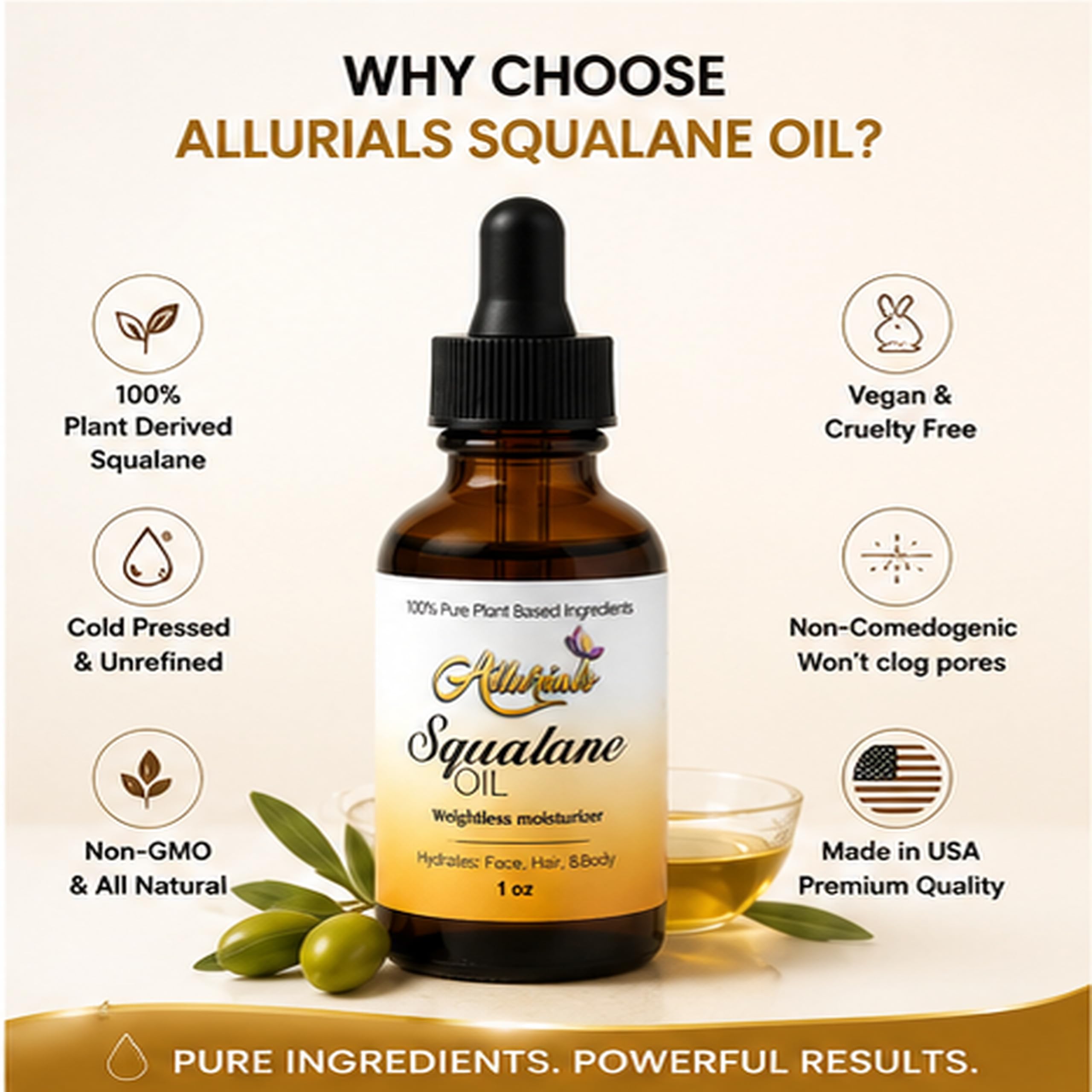 Allurials 100% Organic & All Natural Plant - Based Squalane Oil for Face & Hair & & - Allurials Official Product View 8