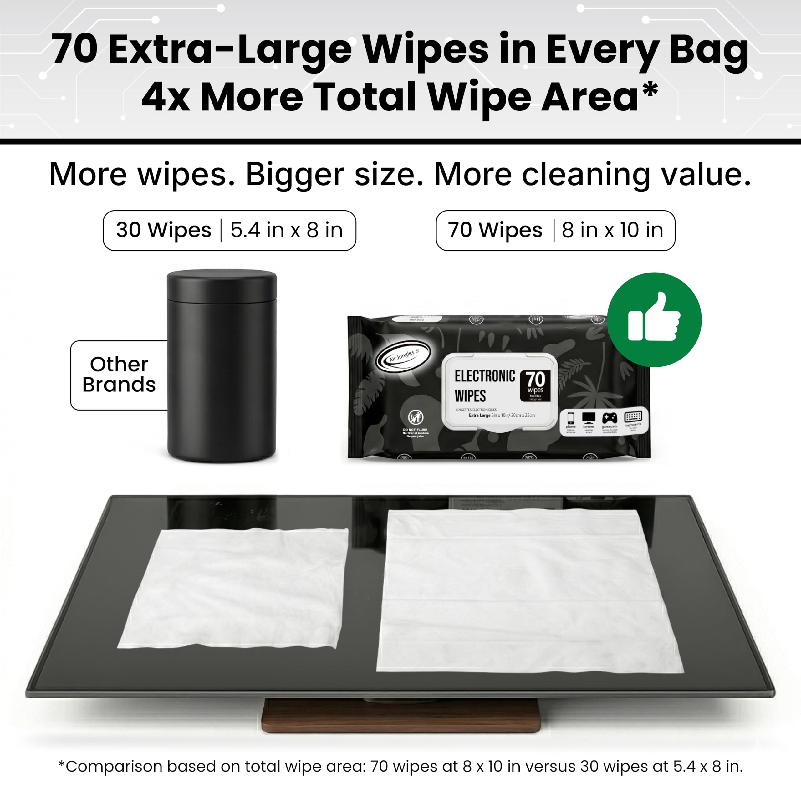 Air Jungles Electronic Wipes Screen Cleaner 70 Count, XL 8x10 Inc by Air Jungles - Angle View 3