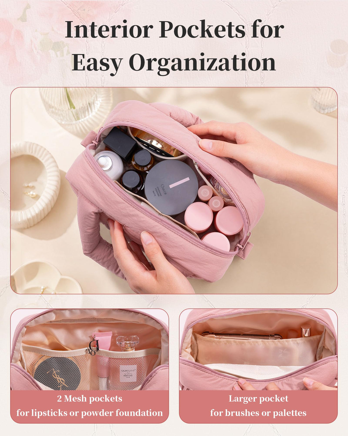 Travel Makeup Bag for Women Puffy Makeup Pouch Cosmetic Bag - Elmklare Official Imagery - 5