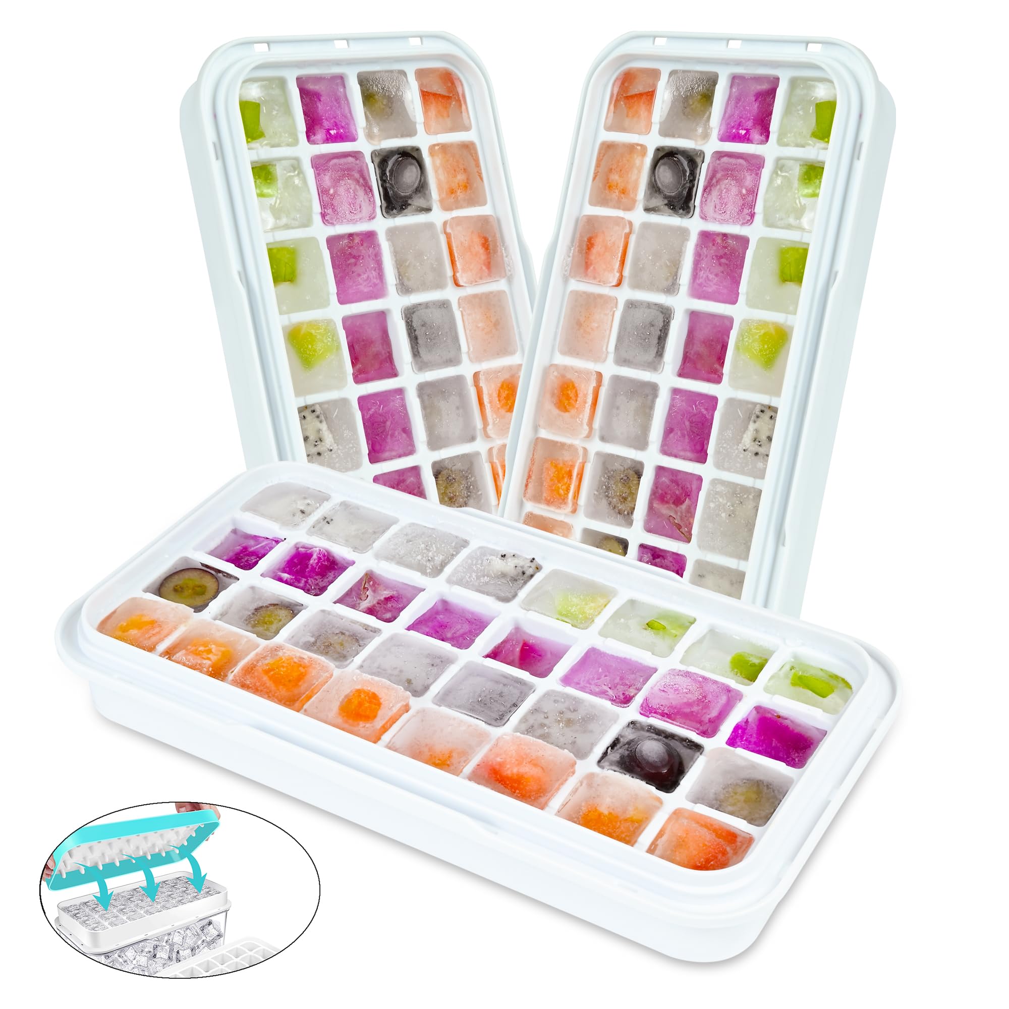 QUELIEN Ice Trays for Freezer with Lid & Bin, Ice Cube Tray Making 64 pcs Ice Cu - QUELIEN Official Product View 9