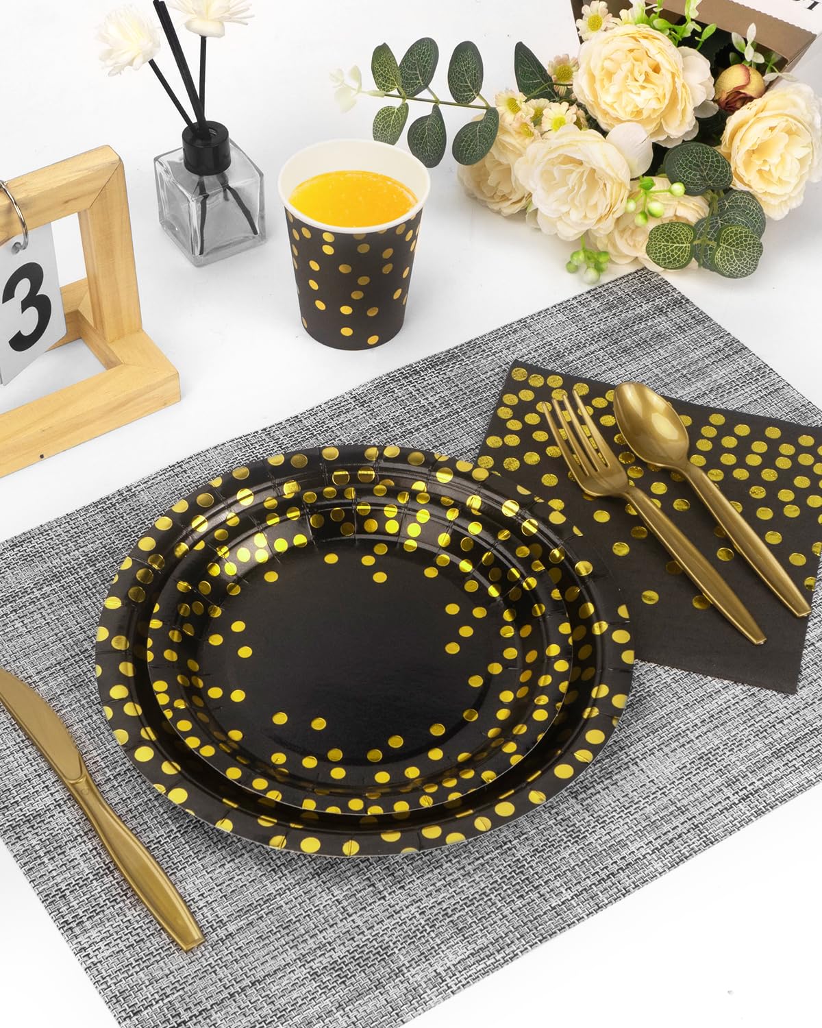364pcs Black and Gold Party Supplies 52 Sets Disposable - Lzerking Official Imagery - 3
