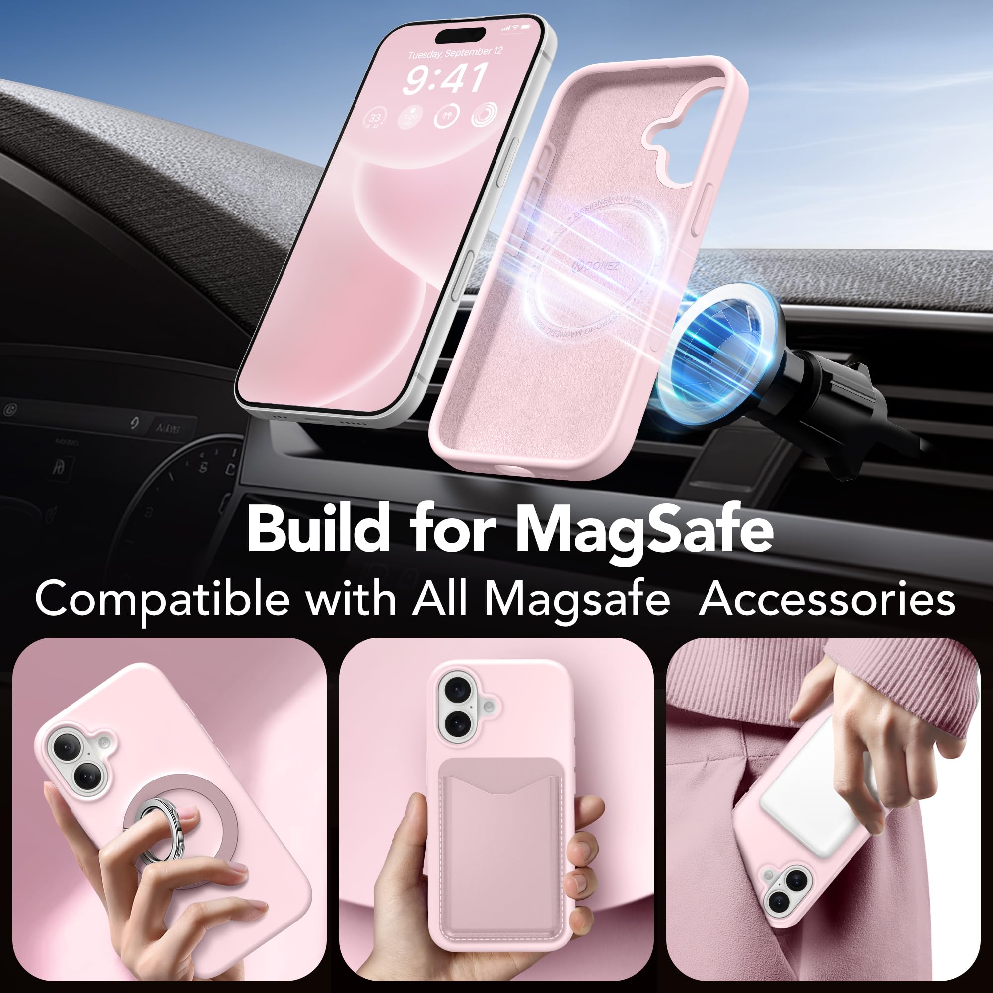 GONEZ Magnetic for iPhone 16 Case, Silicone Cover Chalk Pink - GONEZ Official Product View 4