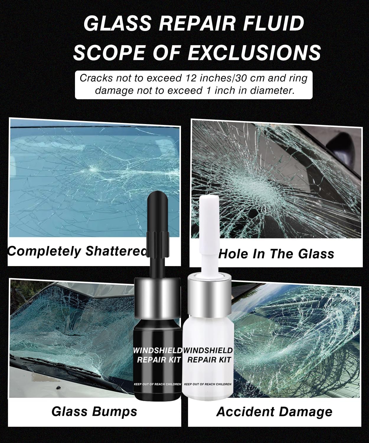 FTSJVE windshield repair kit for chips and cracks, includes tools for repairing glass damage on car windshields