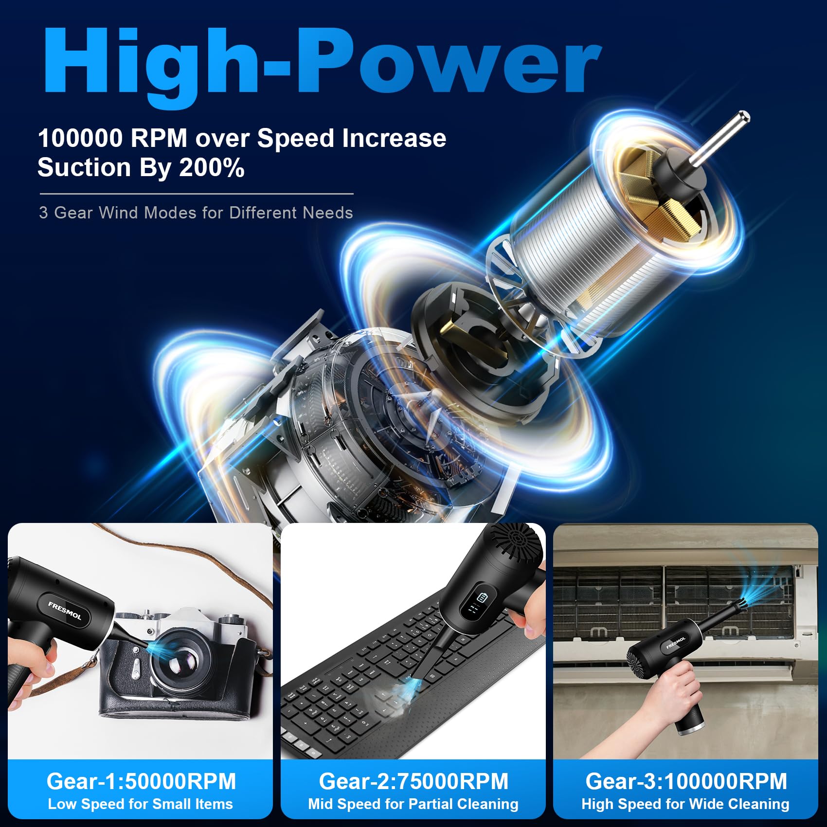 FRESMOL Compressed Air Duster Rechargeable Cordless Electric - FRESMOL Official Imagery - 3