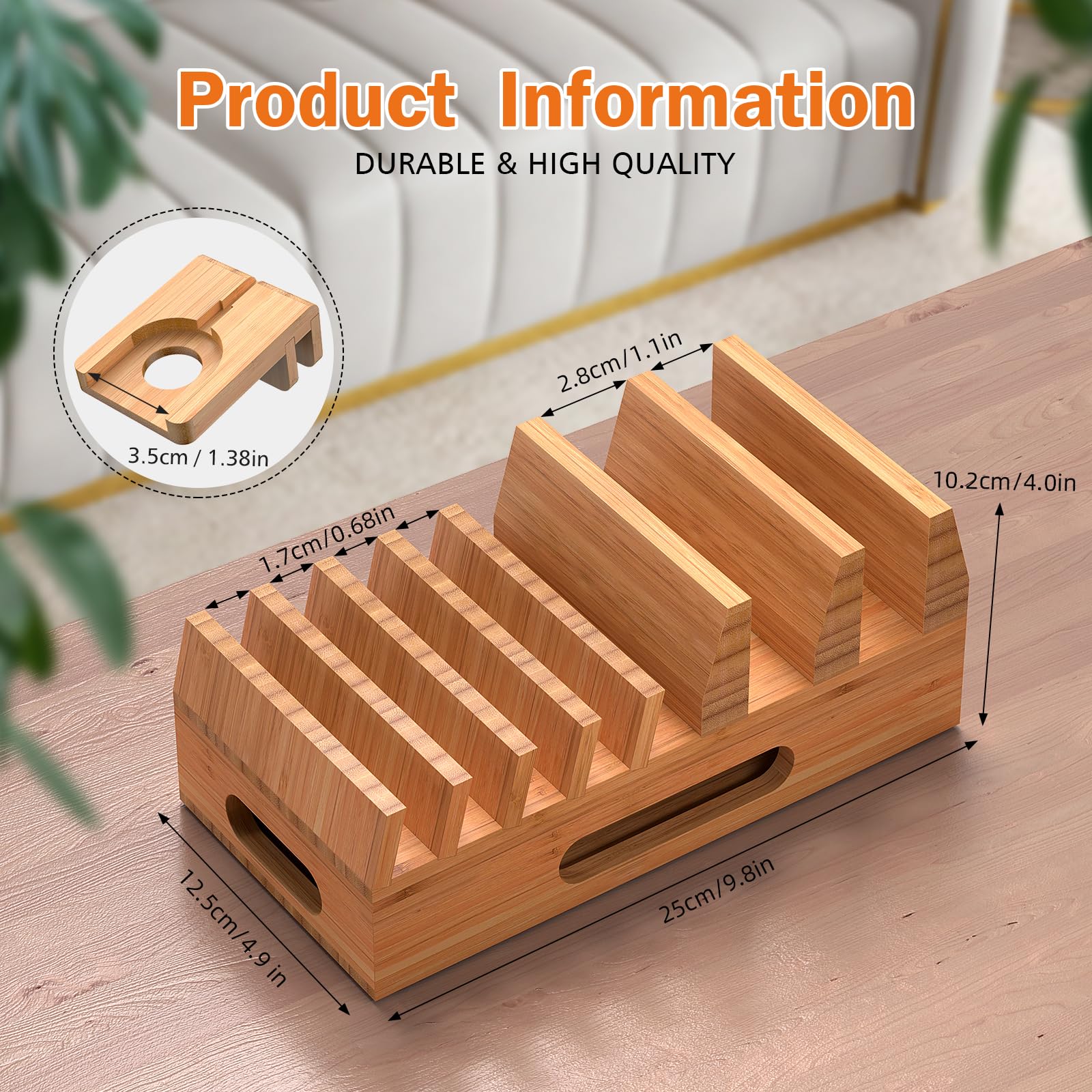 Bamboo Charging Station with 5 Port USB Charger 5 Cables - Pezin & Hulin Official Imagery - 8