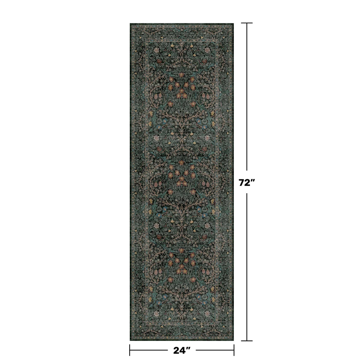 Vintage Floral Dark Green Washable Runner Rug 2x6 Non Slip - Hazo Haus Official Imagery - 3