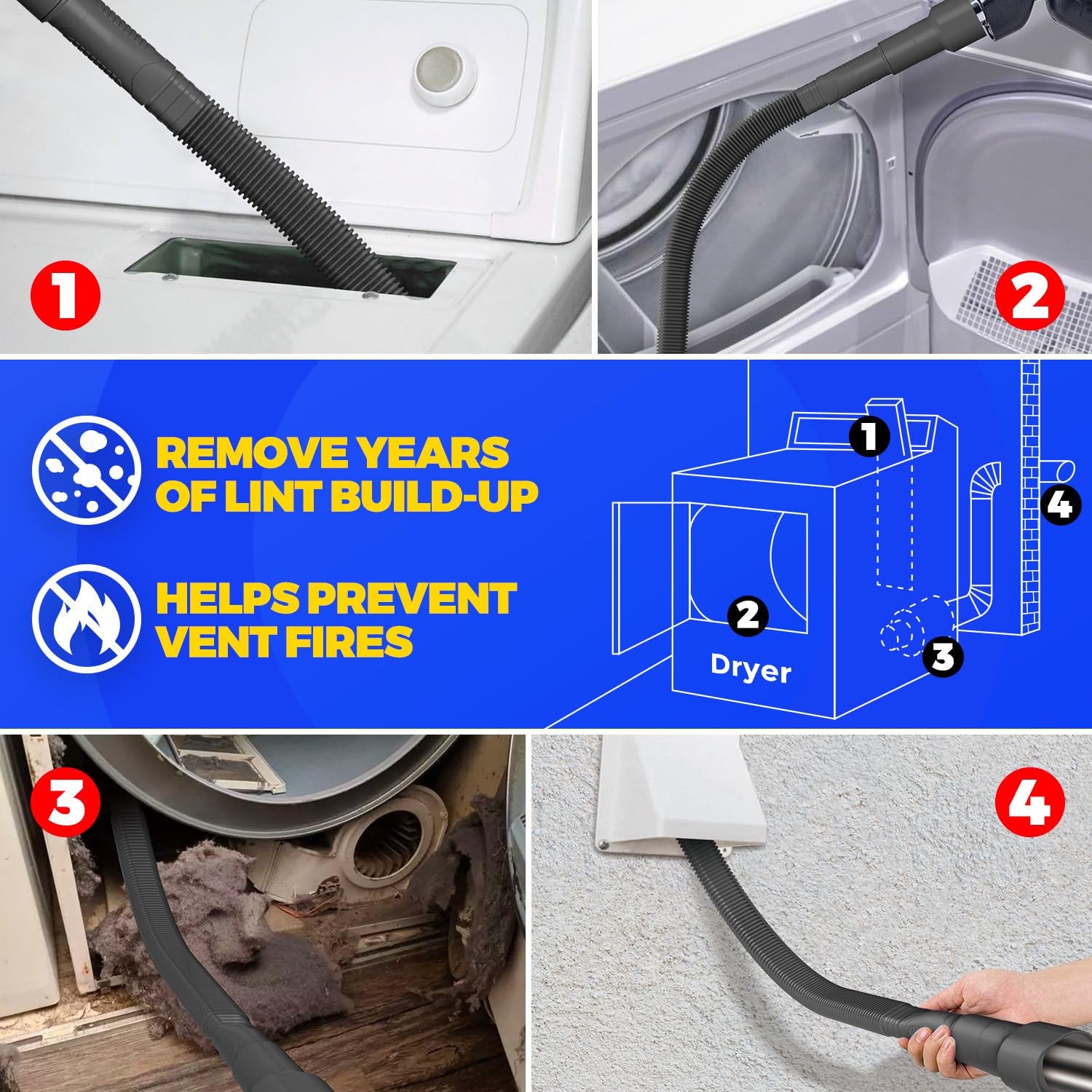 Holikme Dryer Vent Cleaner Kit 2Pack - Lint Vacuum Attachment & Brush - Holikme Official Product View 5