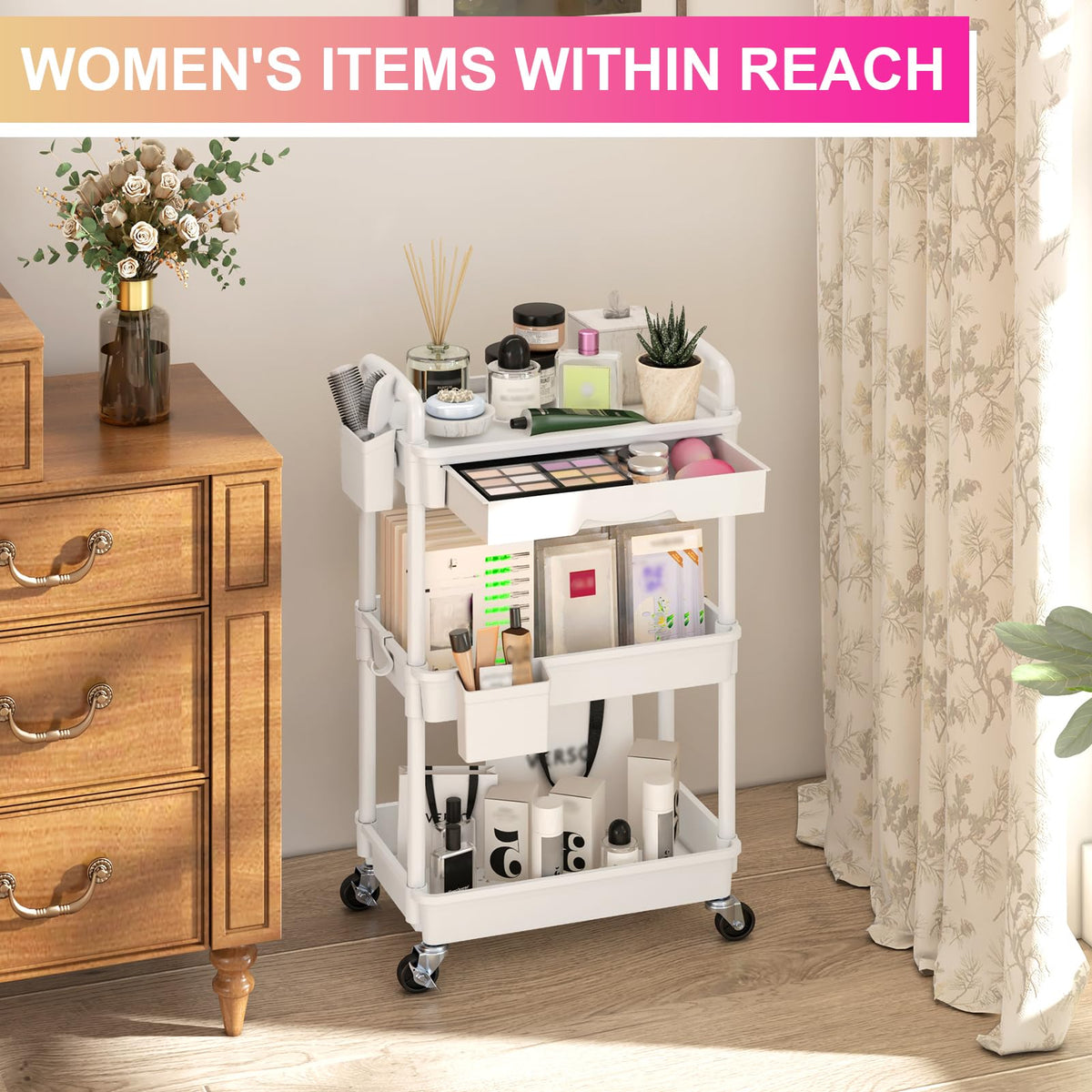 3 Tier Rolling Utility Cart Organizer with Removable Drawer - Goovilla Official Imagery - 6