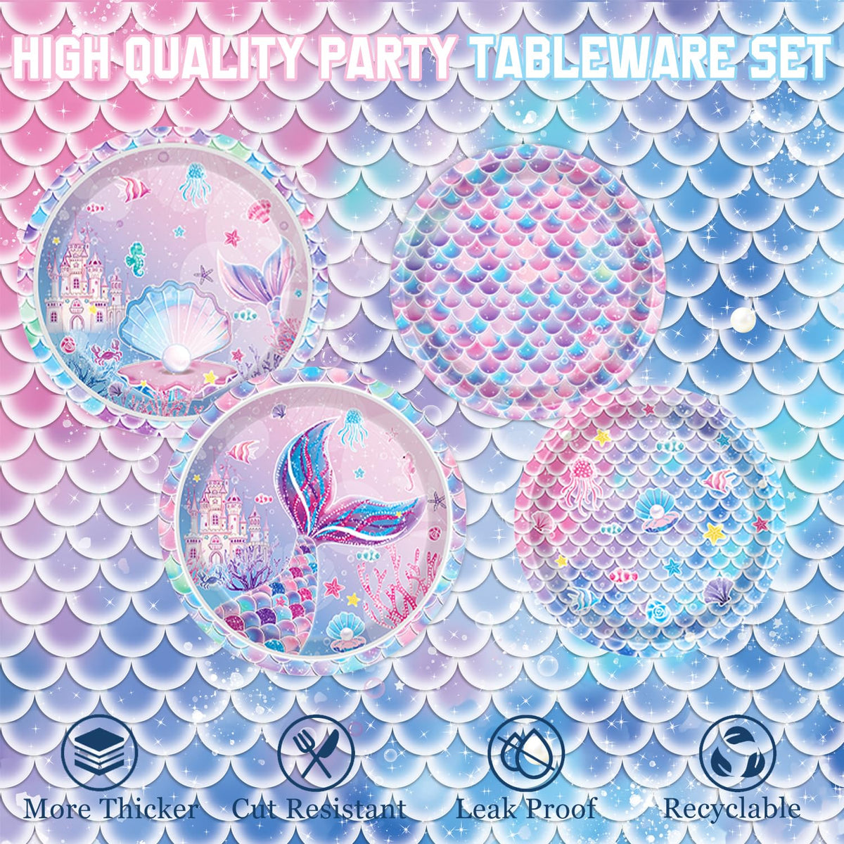 Mermaid Birthday Decorations Include Plates Napkins Cups - NKPDAXM Official Imagery - 4
