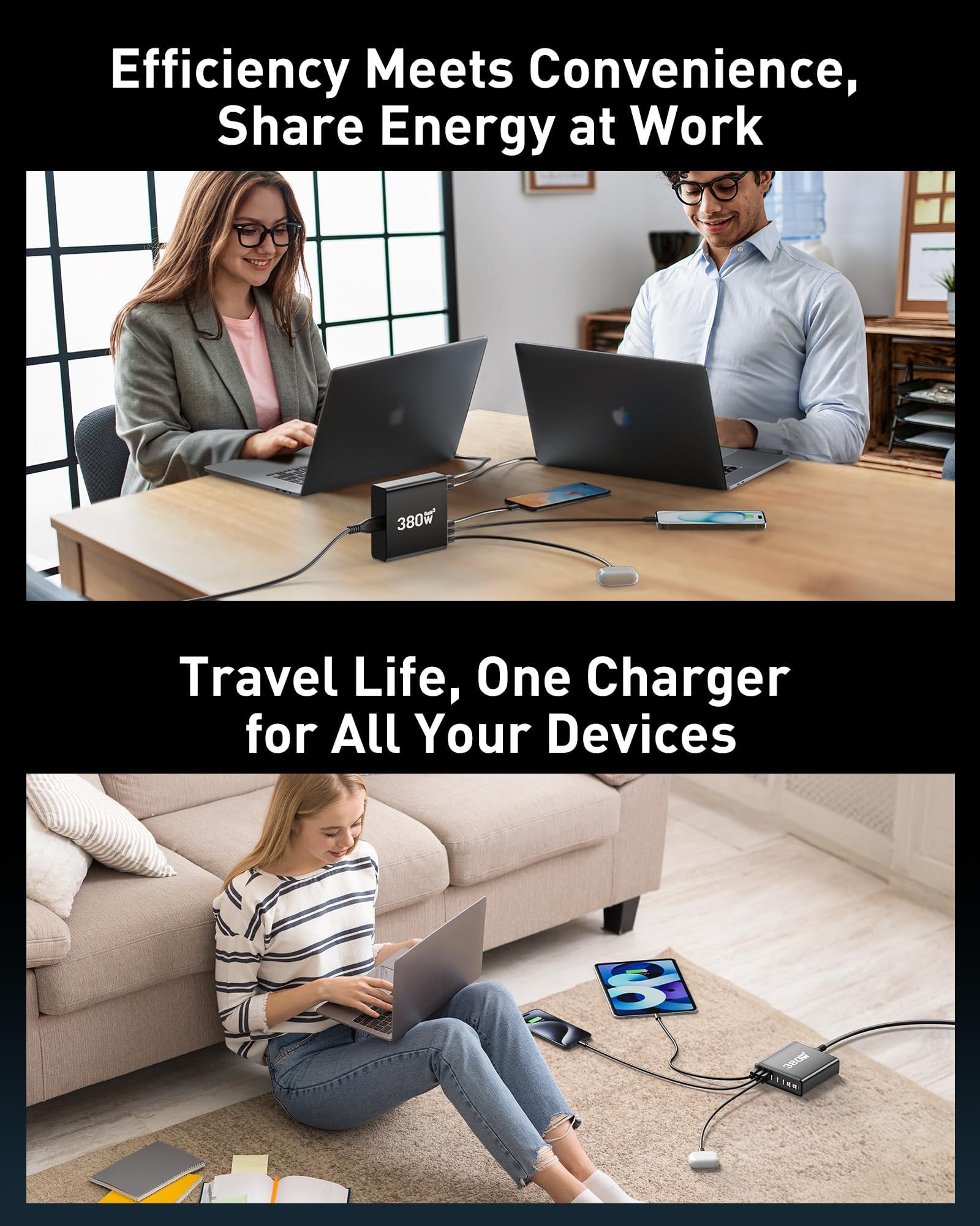 Ediliow 380W USB C Charger Block with 4 USB Cables Dual 100W Char - Ediliow Official Product View 6