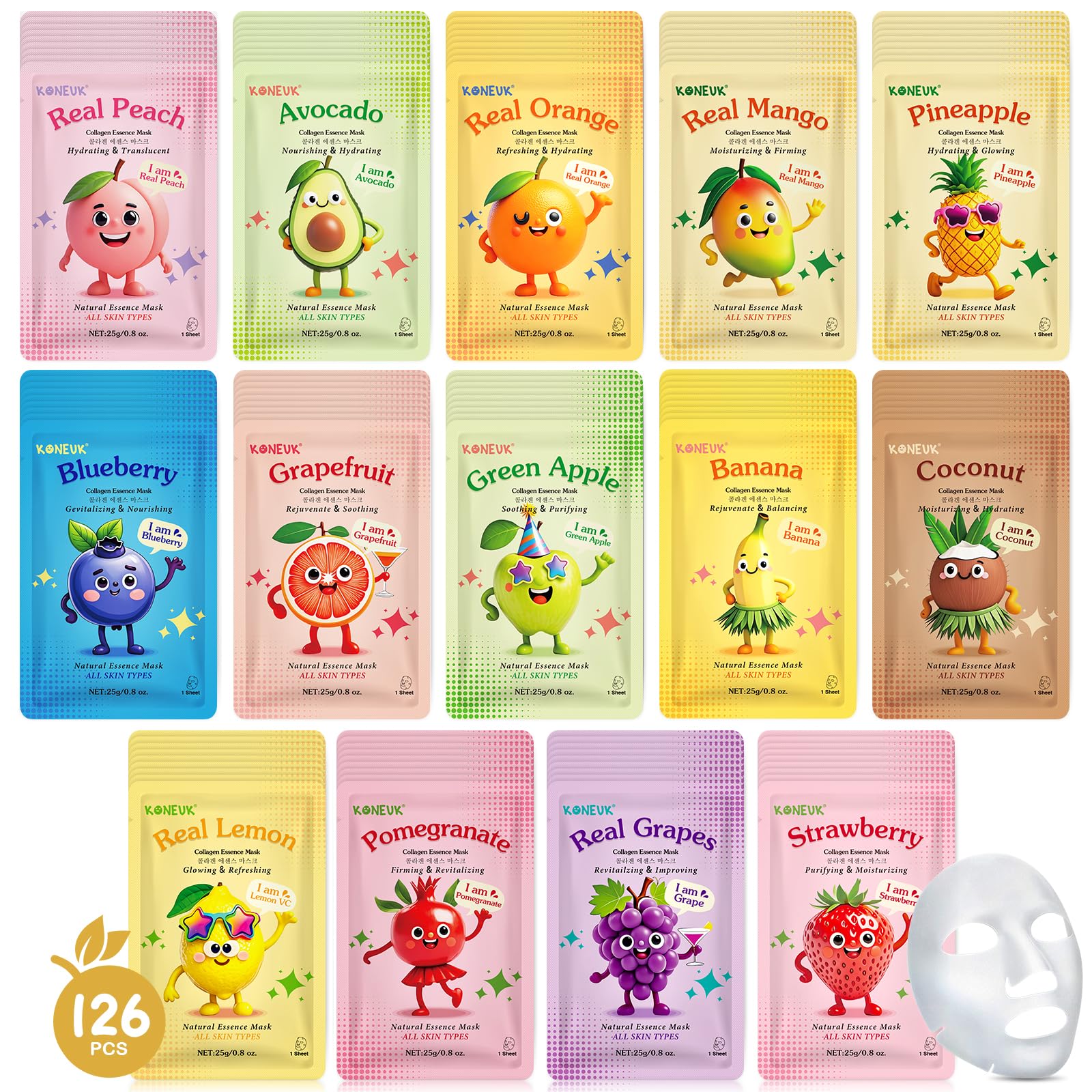 14 Pack Fruit Face Masks Skincare for Kids, Sheet Hydrating Facial Mask - KONEUK Official Product View 10