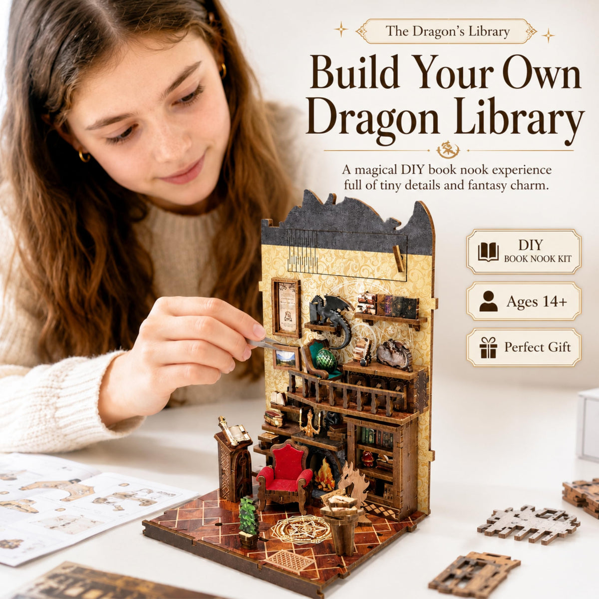 Dragon Library Book Nook Kit DIY Dollhouse Booknook - ISSEVE Official Imagery - 5