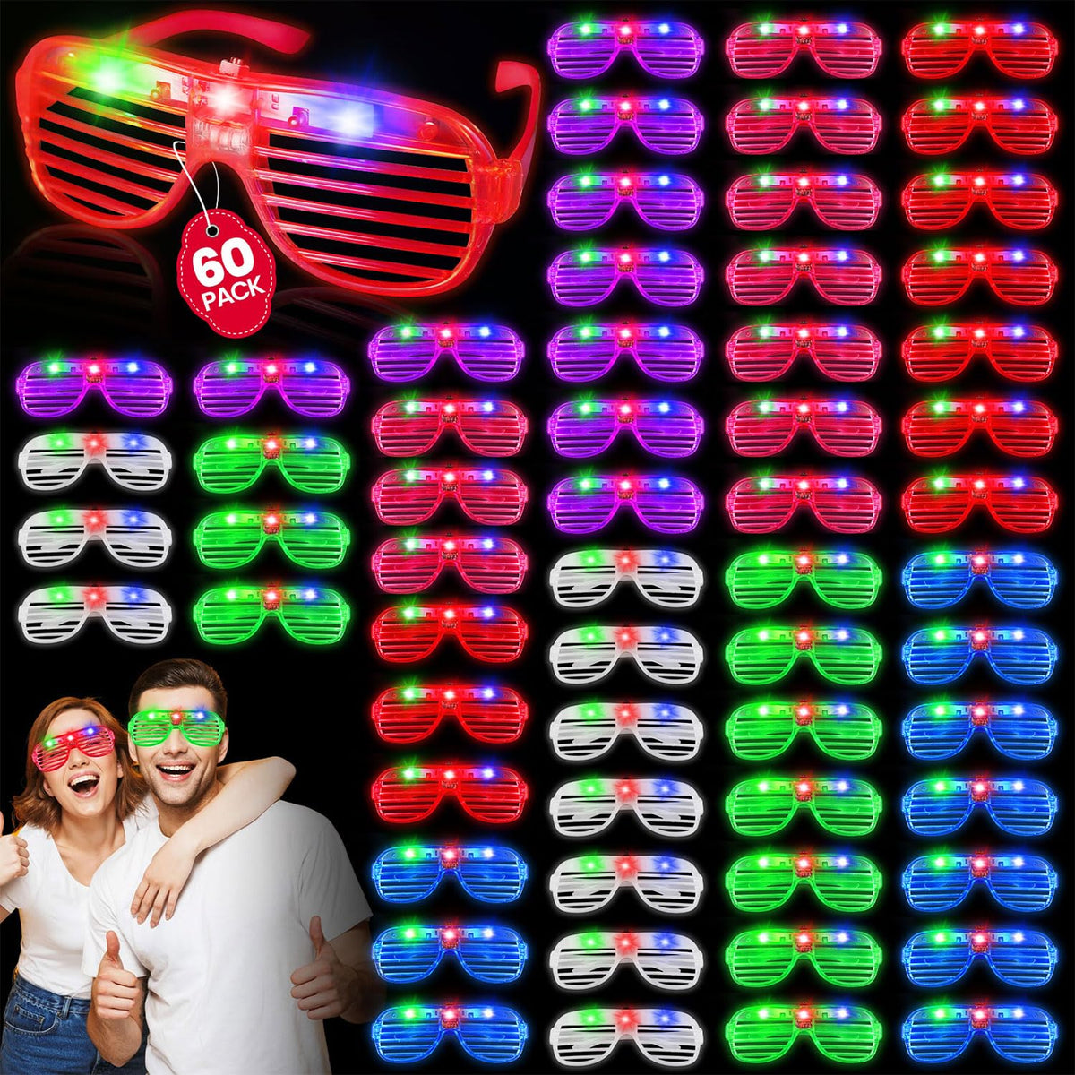 60 Pack LED Glasses 6 Colors Glow in The Dark Party Supplies - AstrivixDD Official Imagery - 2