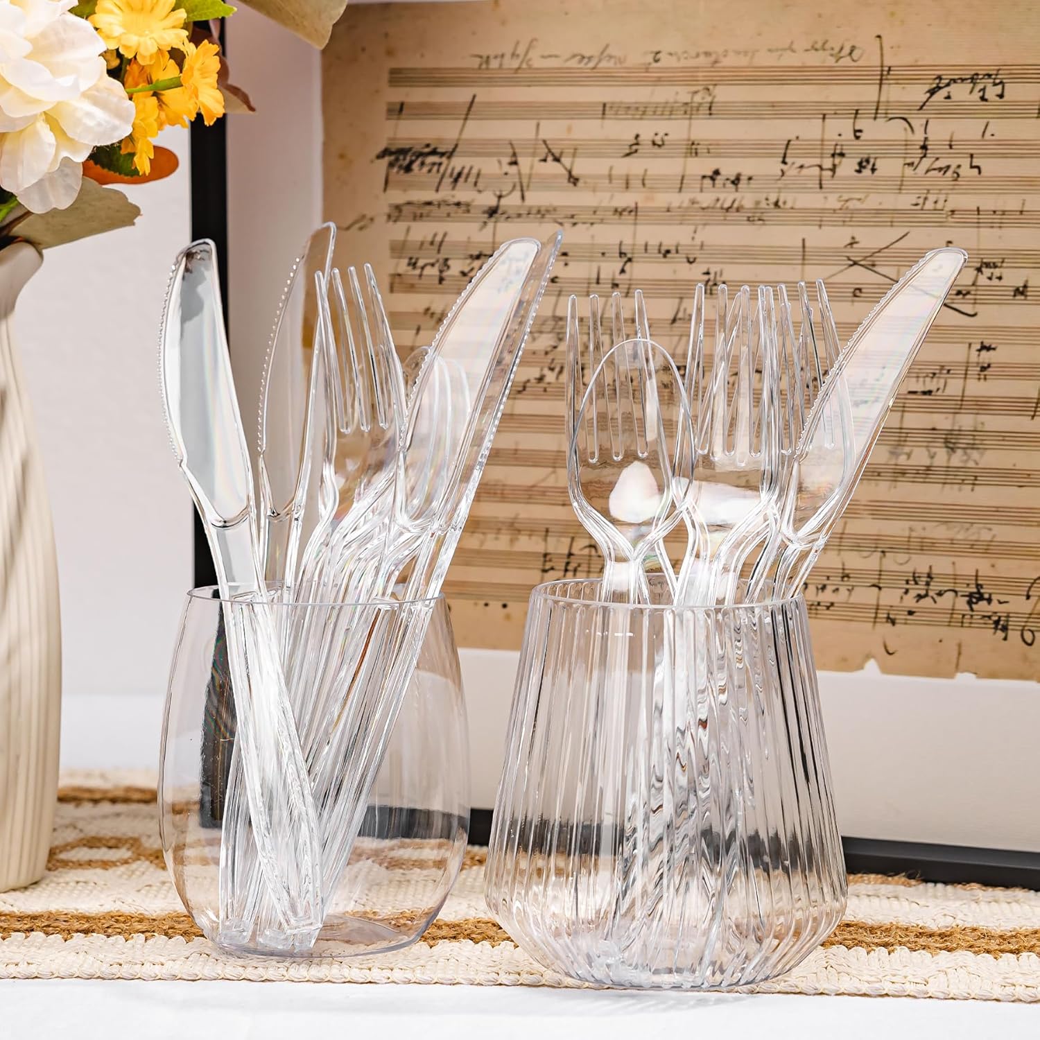Set of 240 heavy-duty clear plastic silverware including 80 forks, 80 spoons, and 80 knives by QualQuot.