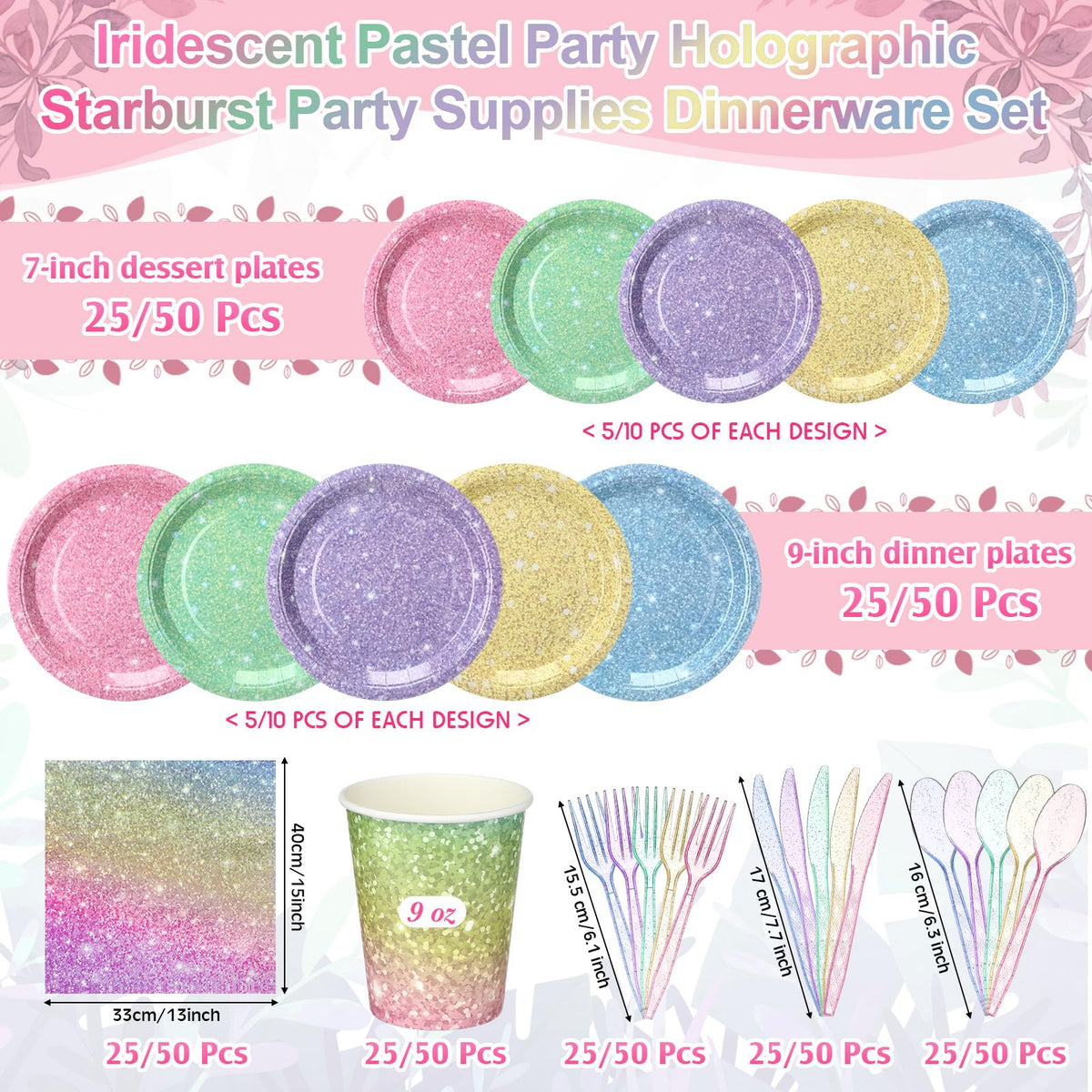 Hushee 175 Pcs 25 Guests Pastel Rainbow Paper Party Plates - Hushee Official Imagery - 4