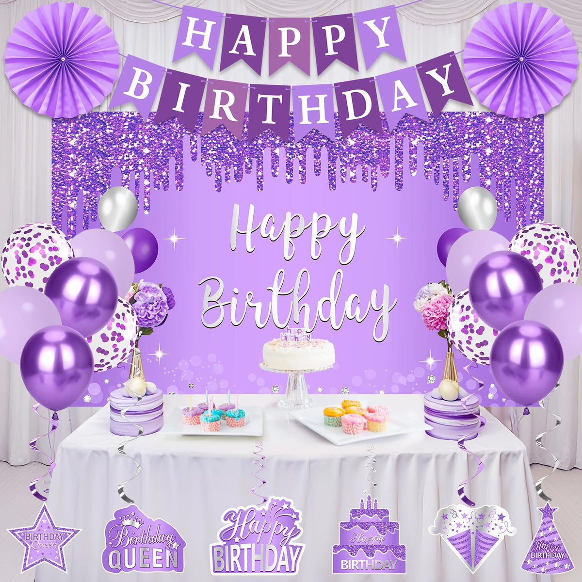 Purple Birthday Decorations for Women Girls Birthday Queen - Eiurteao Official Imagery - 3