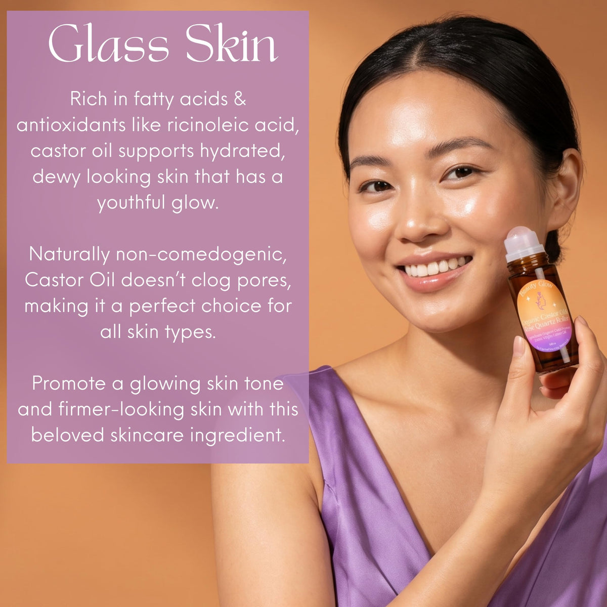 Organic Cold Pressed Castor Oil with Rose Quartz Roll On for - Beauty Glow Official Imagery - 4