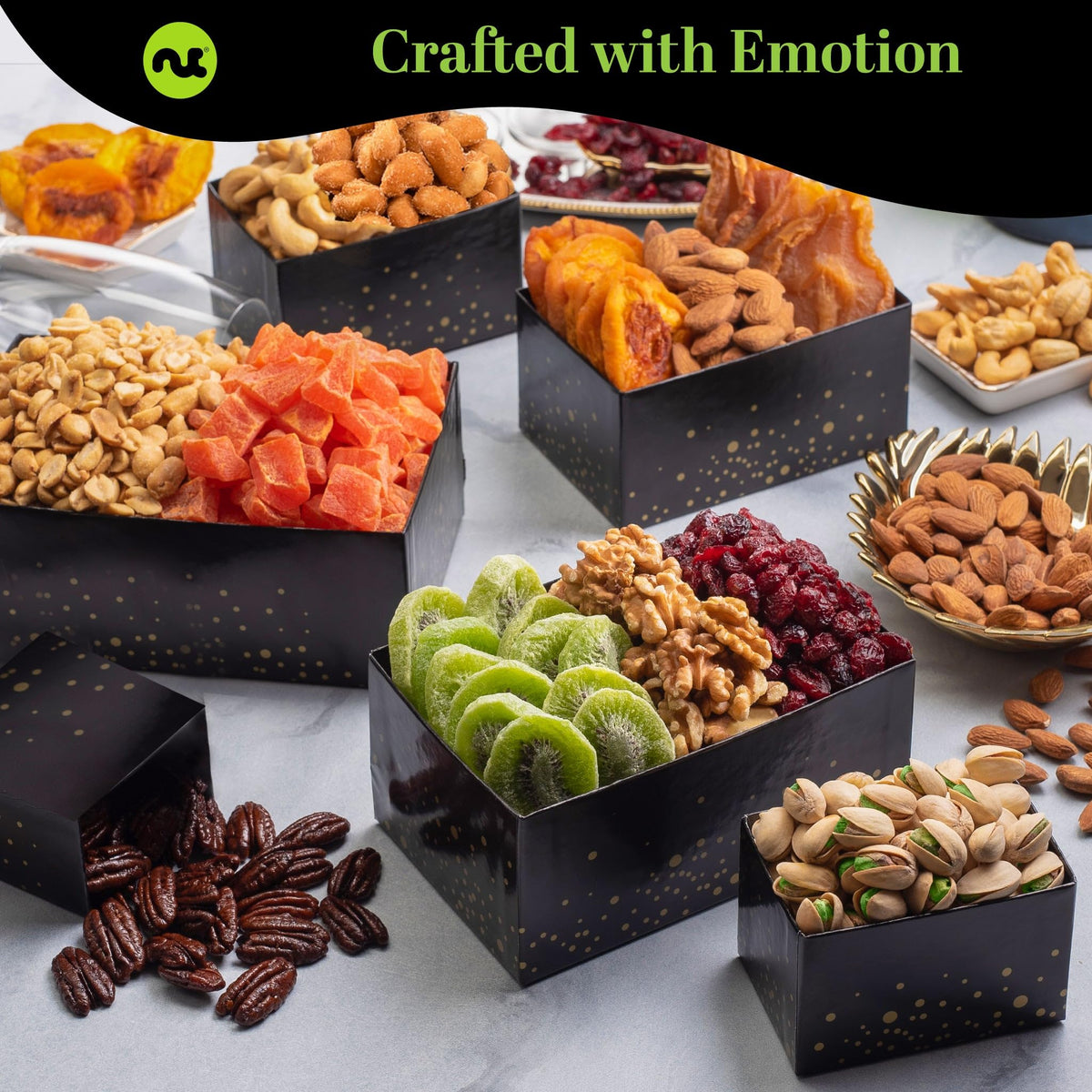 NUT CRAVINGS Dried Fruit Mixed Nuts Black Gift Tower 12 - Nut Cravings Official Imagery - 4