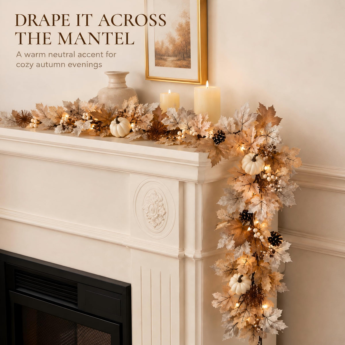 Fall Garland with Lights 6Ft Thanksgiving Decorations for - BUFANYU Official Imagery - 3