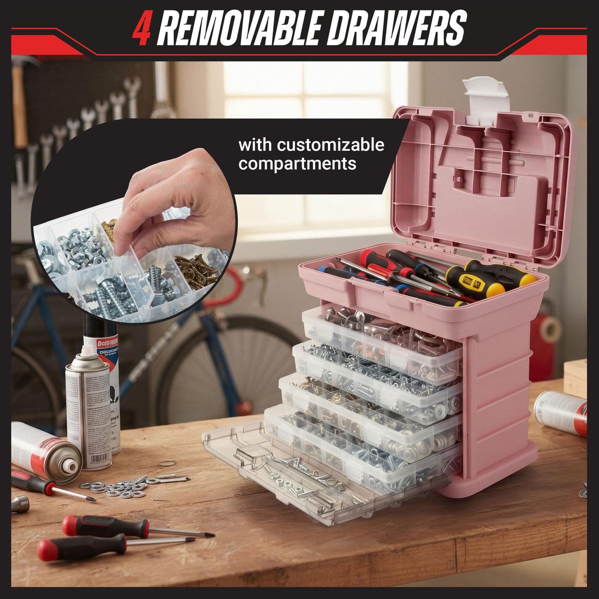Stalwart Portable Tool Box for Women or Men Pink - Stalwart Official Imagery - 4
