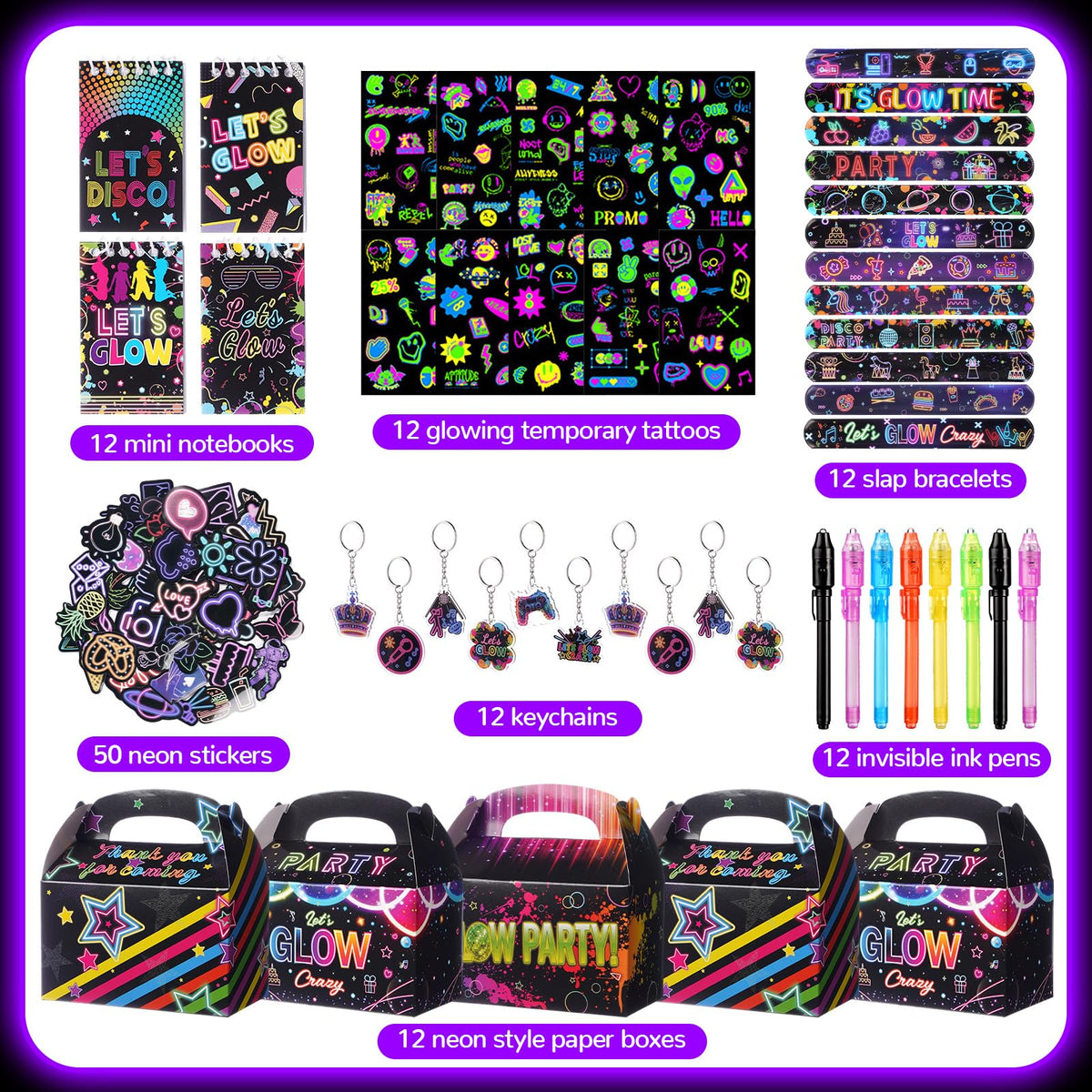 122 Pcs Neon Party Favors Birthday Decorations for Kids - Vanblue Official Imagery - 4