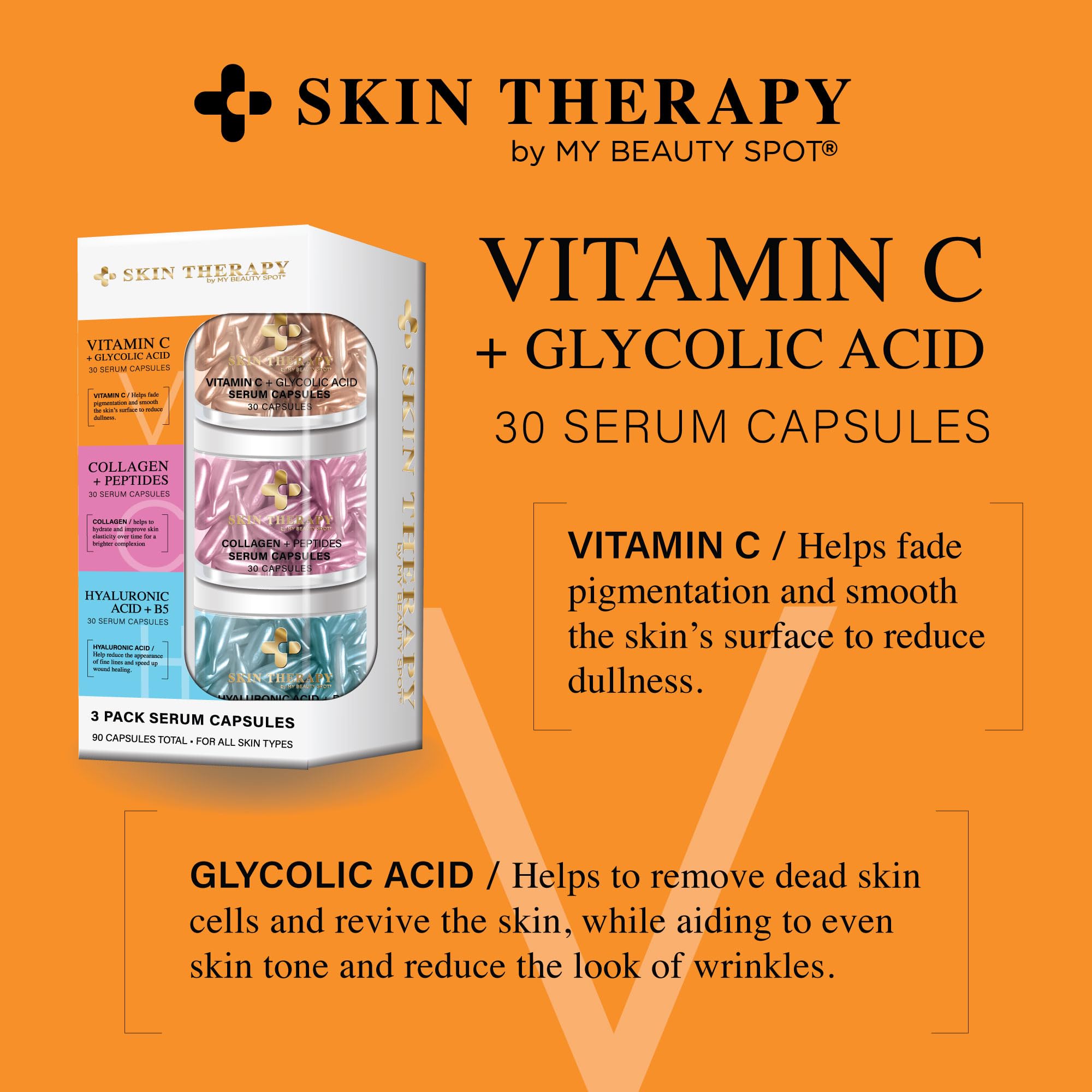 Facial Serum Capsules 3 Pack 90pcs Vitamin C Serum Hylunaric - My Beauty Spot Official Product Imagery - 3