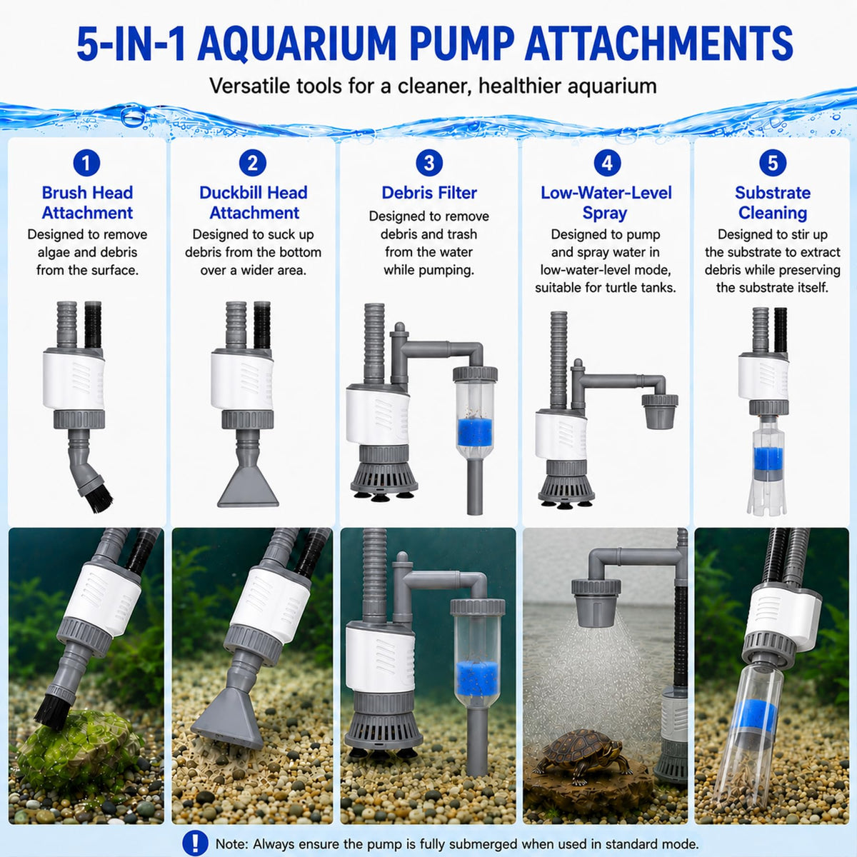 Electric Aquarium Gravel Cleaner 30W Fish Tank Vacuum - Vehipa Official Imagery - 4