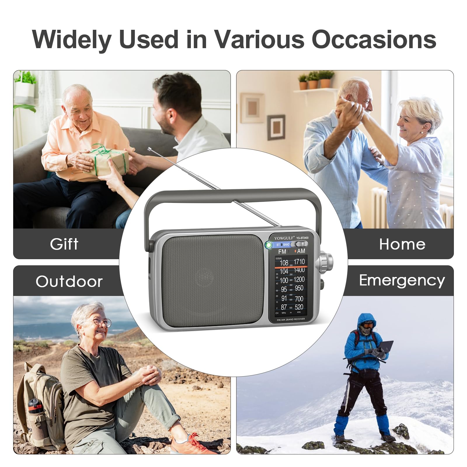 YOWGULF Portable AM FM Radio Battery or AC Power