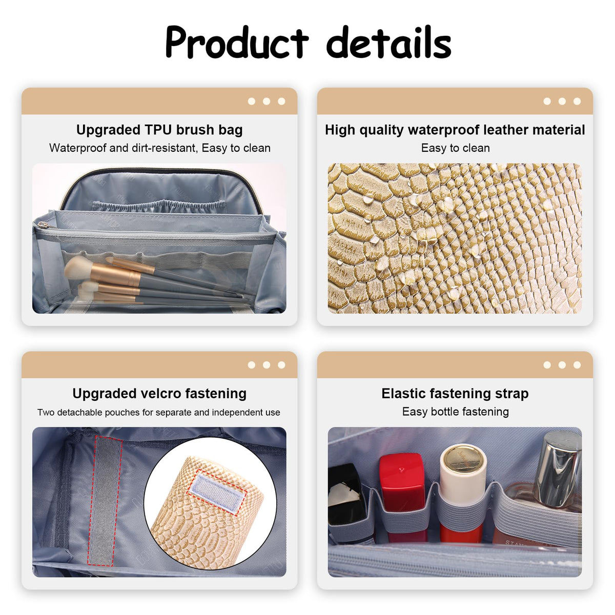 BOYATU Travel Makeup Bags for Women 3 Pcs Set Wide Open - BOYATU Official Imagery - 6