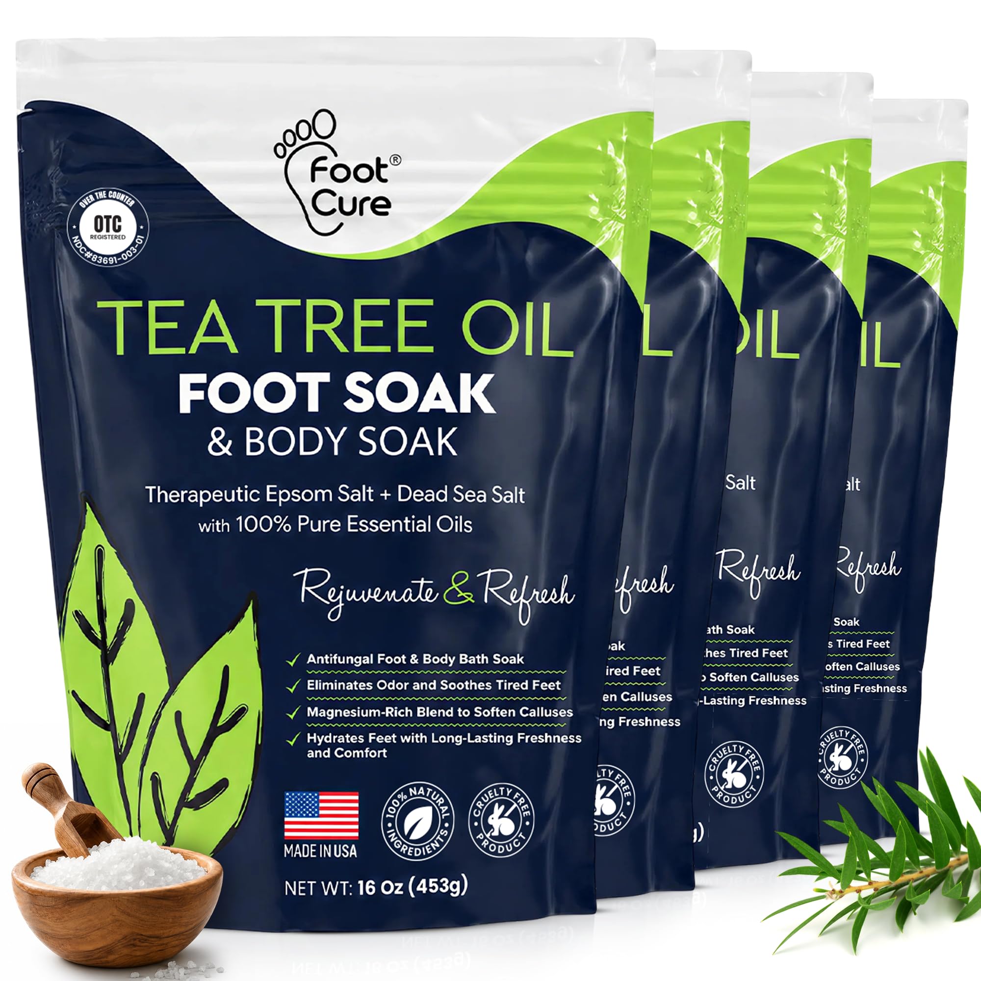 Tea Tree Oil Epsom Salt Foot Soak for Toenail Fungus Treatment, - FOOT CURE
