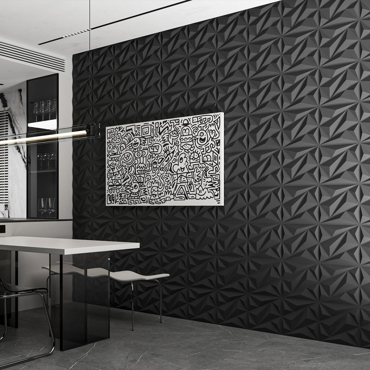 33 Pack 3D Wall Panels Diamond Black 12 x12 - Art3dwallpanels Official Imagery - 6