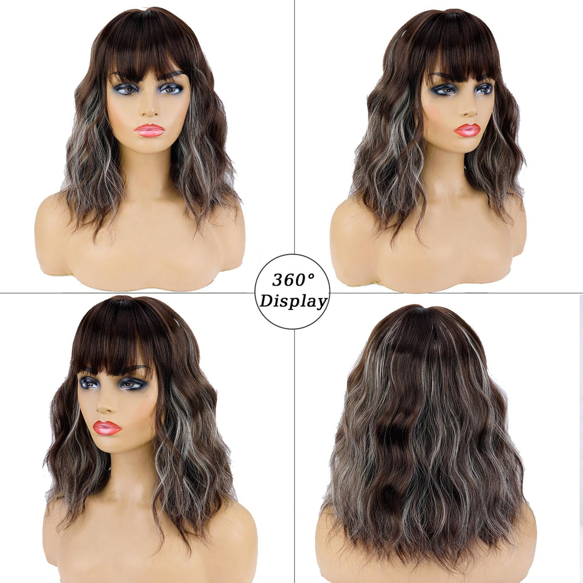 Brown Mixed Blonde Short Bob Wavy Wig with Bangs for women - andromeda Official Imagery - 6