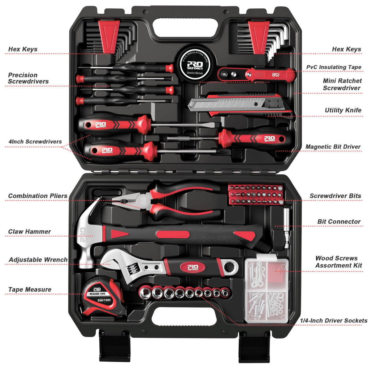 Prostormer 160 Piece Home Tool Set Starter Tool Kit Red - Prostormer Official Imagery - 5