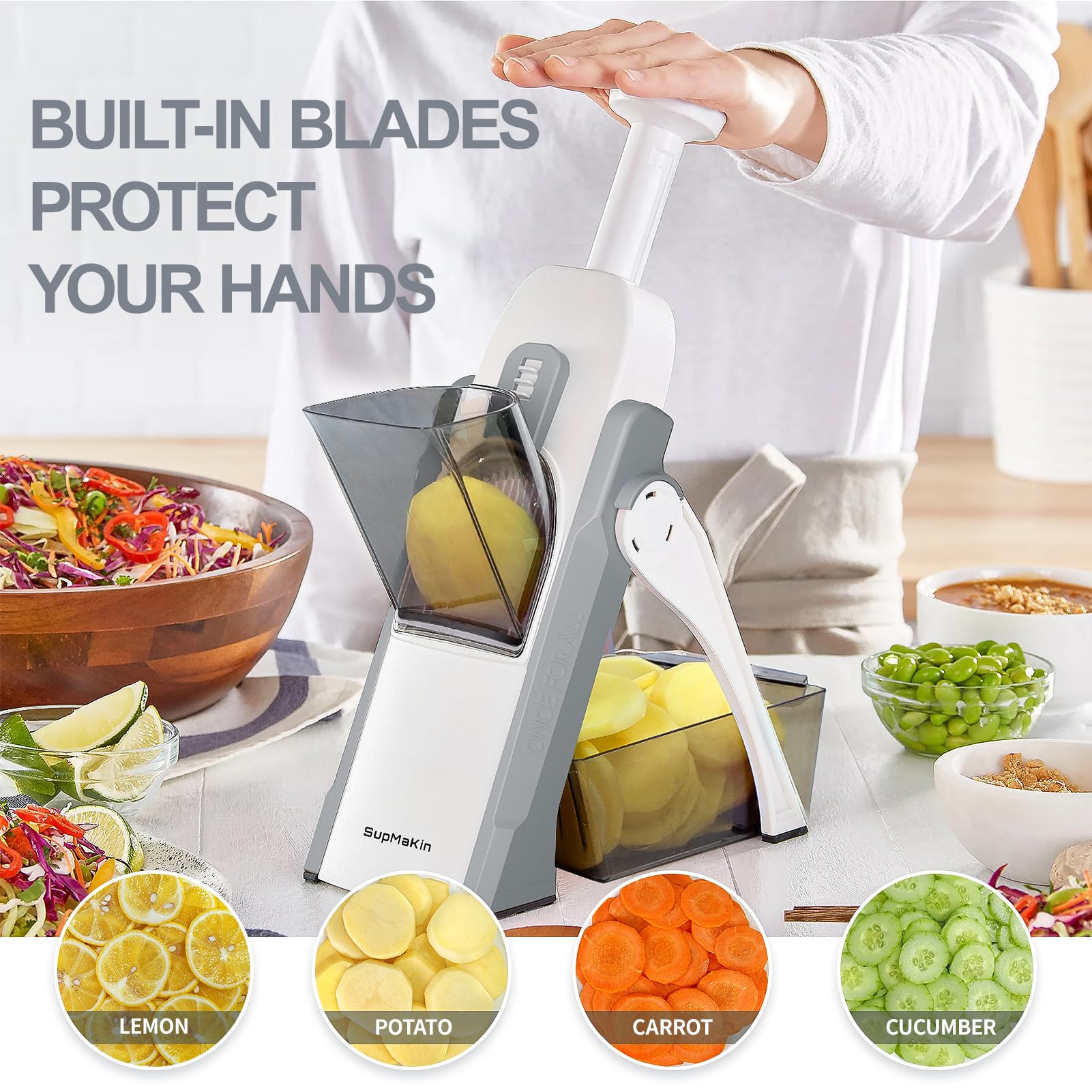 SupMaKin Safe Mandoline Slicer for Kitchen,Adjustable Potato Slic by SupMaKin - Angle View 4
