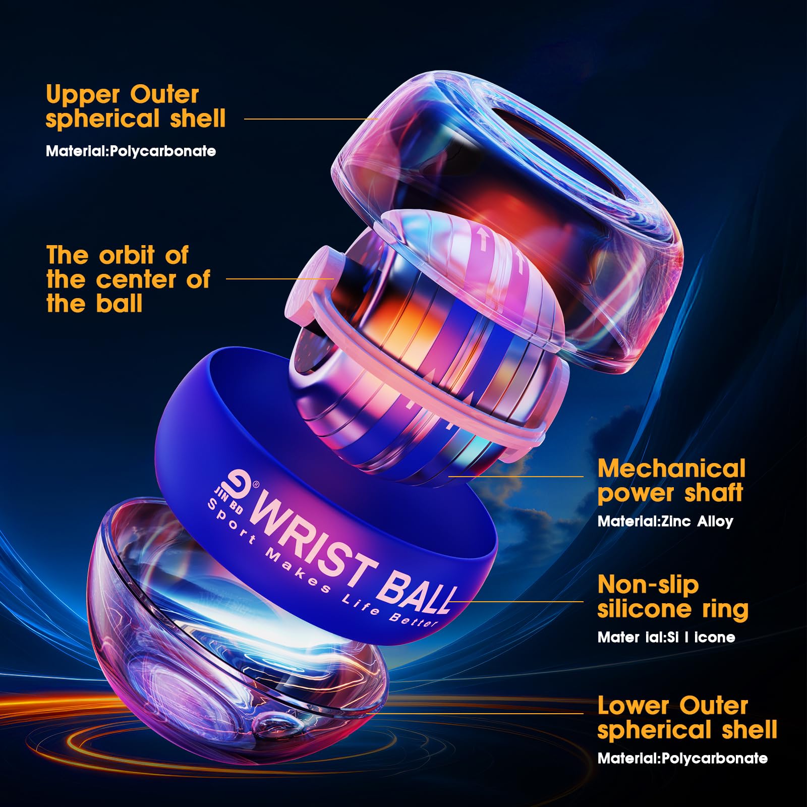 JIN BD Wrist Trainer Ball Auto-Start Gyroscopic Forearm Exerciser Gyro - View 6