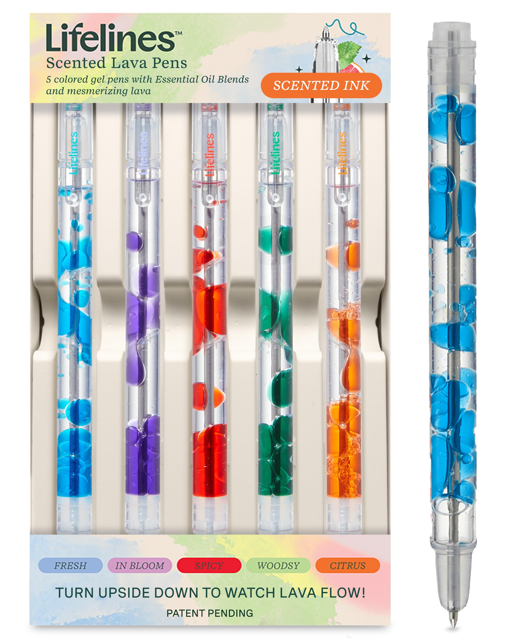 Lifelines Scented Lava Gel Pen Set, 5 Multi-Color Pack, 0.5mm - Product Imagery